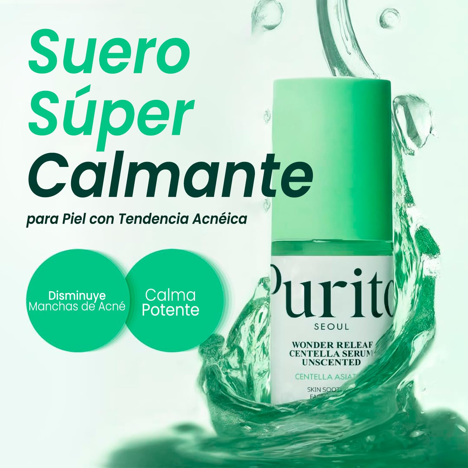 PURITO serum facial con centella asiatica 60 ml - suero hidratante calmante sin fragancia - serum coreano k beauty para piel sensible
