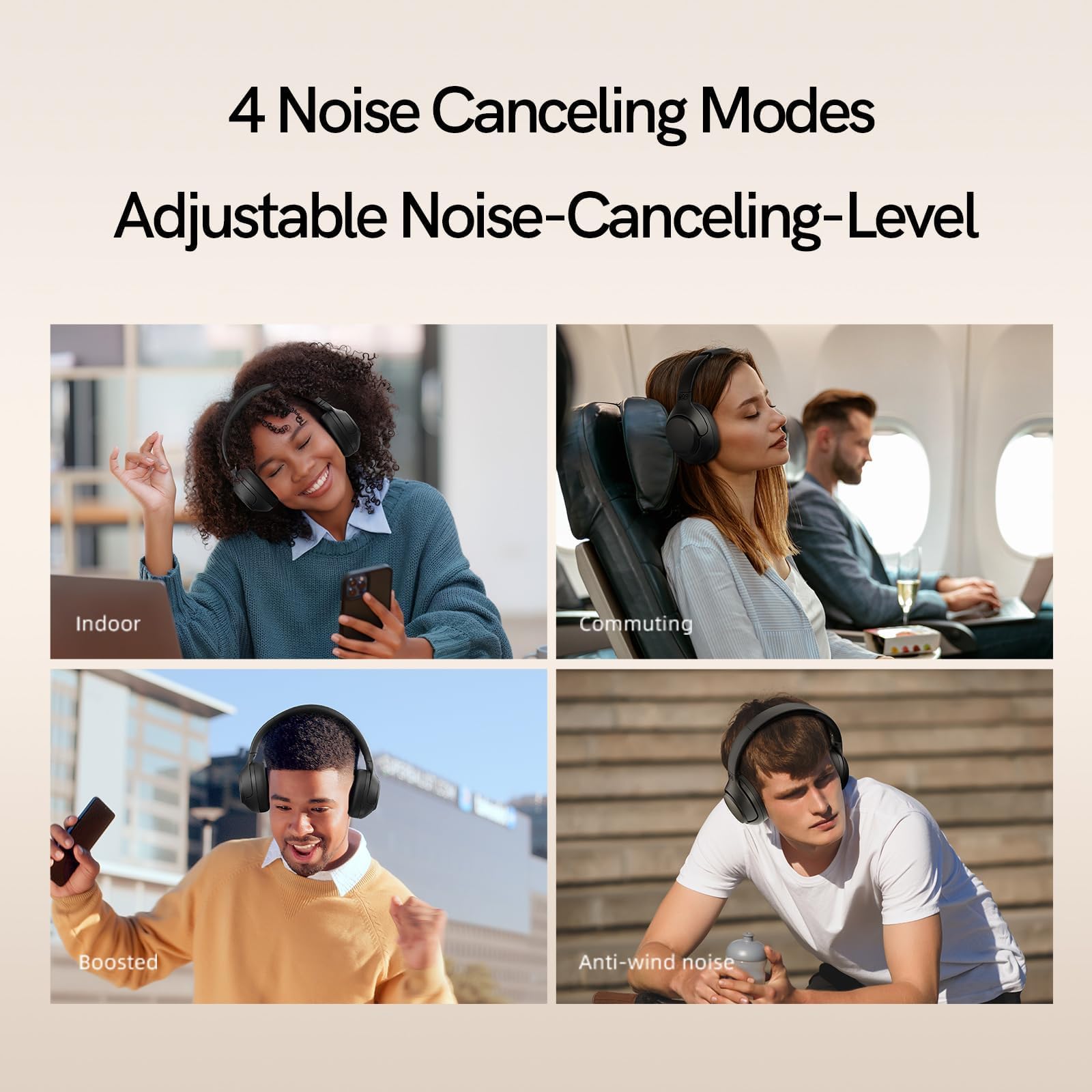 QCY H3 Audífonos Inalámbricos Bluetooth 5.4, Cancelación Activa de Ruido, Hi-Res Audio, Diadema Plegables Auriculares Over Ear, 60 Horas de Reproducción Compatible con iOS/Android