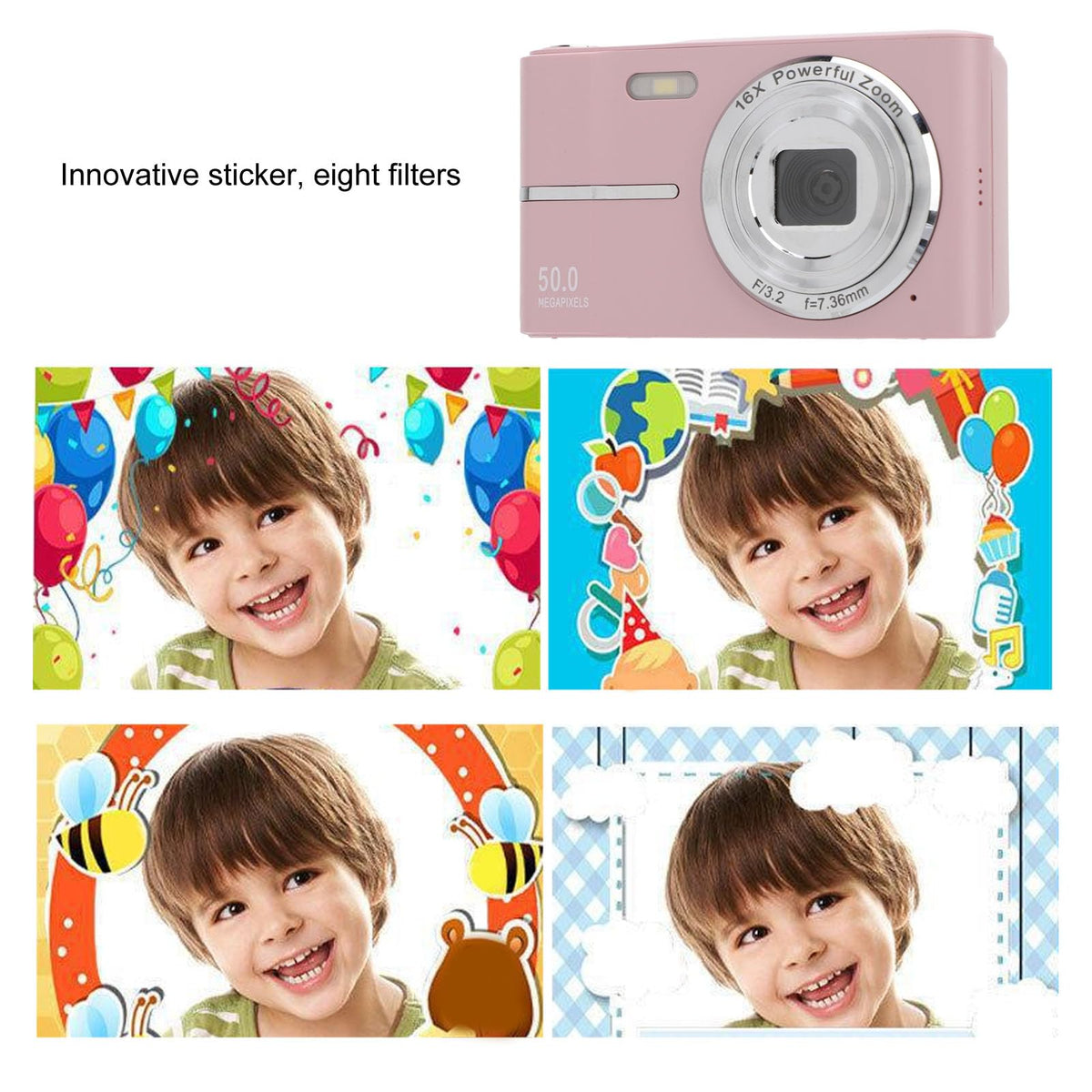 Cámara Digital FHD 1080P, Cámara Digital de Bolsillo 50MP, Zoom 16X, Cámara Compacta con Pantalla HD de 2.4in, Enfoque Automático, Cámara Portátil con Estilo Película. (Rosado)