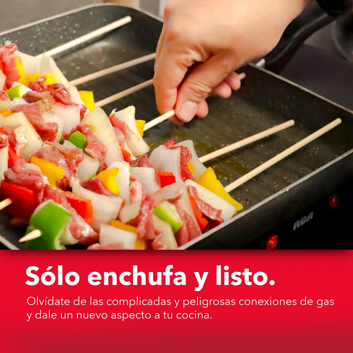 RCA Parrilla Eléctrica RC2000N con Dos Quemadores de 1000W, Acero Inoxidable, Portátil, Alta Resistencia, Calor Uniforme, 5 Niveles de Calor, Antiderrapante y Funcional para Cocina Compacta.