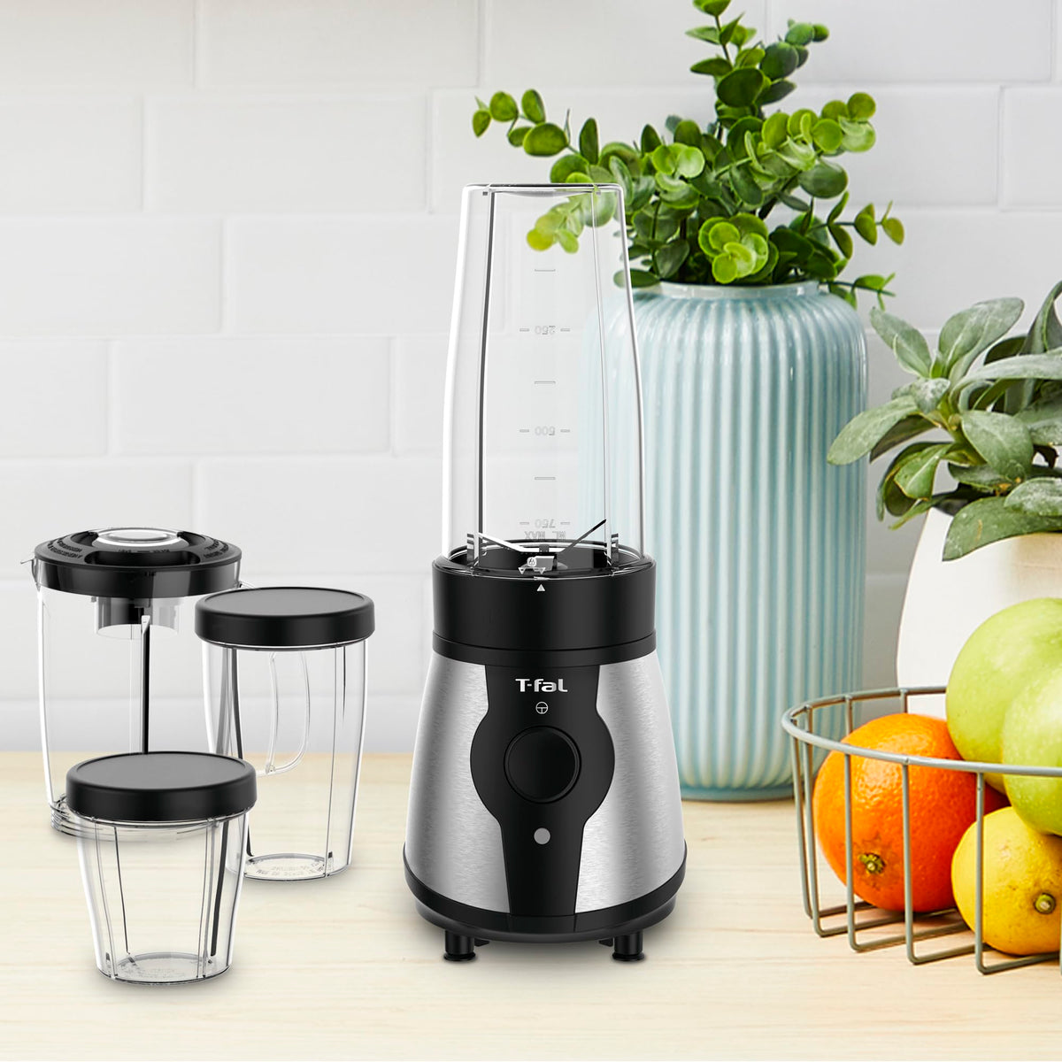 T-fal Mini Procesador de Alimentos/Licuadora Actimix, obtén resultados saludables y nutritivos todo el tiempo por sus múltiples funciones, simplificado a un botón, capacidad de 750 ml BL1BKDMX