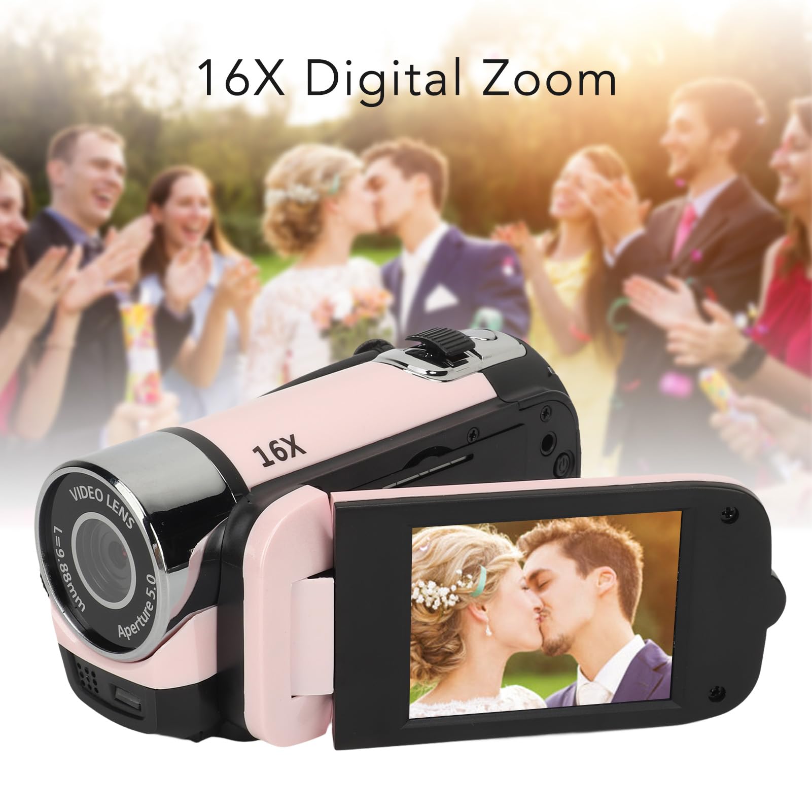 Yunir Cámara Digital, Cámara USB FHD 1080P 16MP con Pantalla Giratoria de 2,4 Pulgadas, Zoom 16X, Luz de Relleno, Antivibración, Grabadora de Vídeo Portátil para Niños y Niñas (Pink)