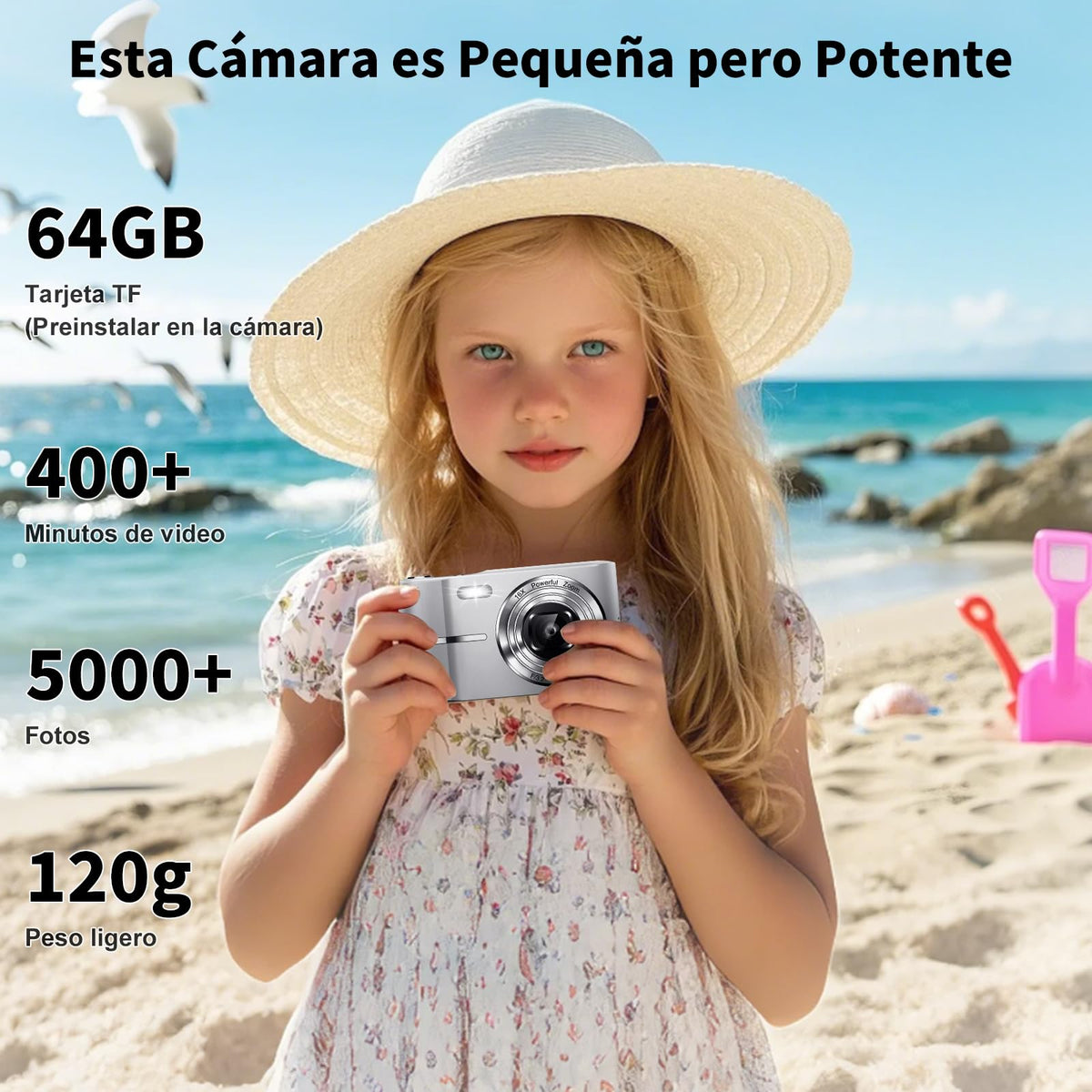 SUWENIC Cámara Digital, Camaras Fotografíacas, Digital Camara Vintage HD 1080P 50MP, Cámara de Video con Tarjeta 64GB, Enfoque Automático con Zoom 16X, 2.5'' Mini Camara para Niños y Niñas Plateado