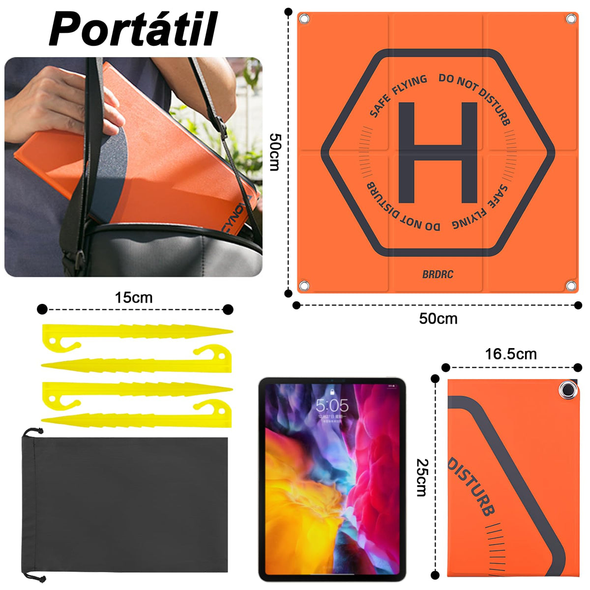 IEYGFAA Almohadilla de Aterrizaje para Drones,Doble Cara Impermeable 50cm (2 x 3) Drone Landing Pad Plegable,Nylon con Cuatro Clavos de fijación Compatible con dji Mini 4 Pro/Mini 3 Pro/Air 2S
