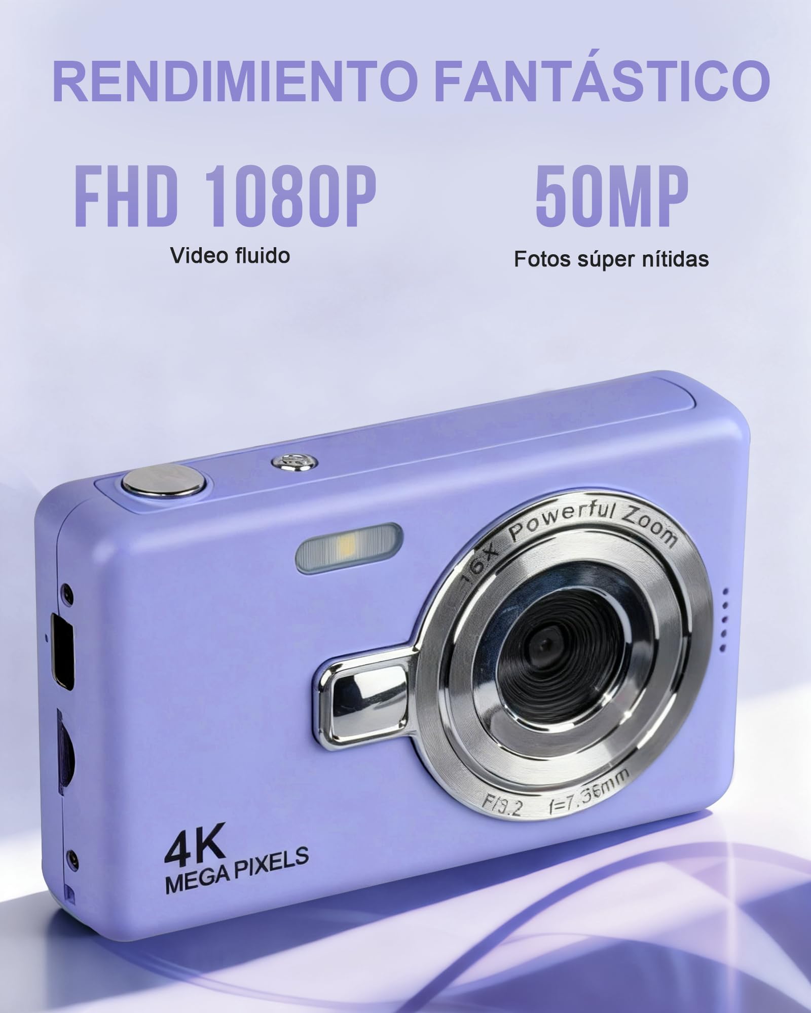 HeiLuon Camara Digital FHD 1080P Vlogging con Zoom 16X, Pantalla IPS de 2.4", Trípode, Tarjeta 32GB y Lector, Anti-Shake, Autoenfoque, Camara Fotografica para Niños y Adolescentes (Color Púrpura)