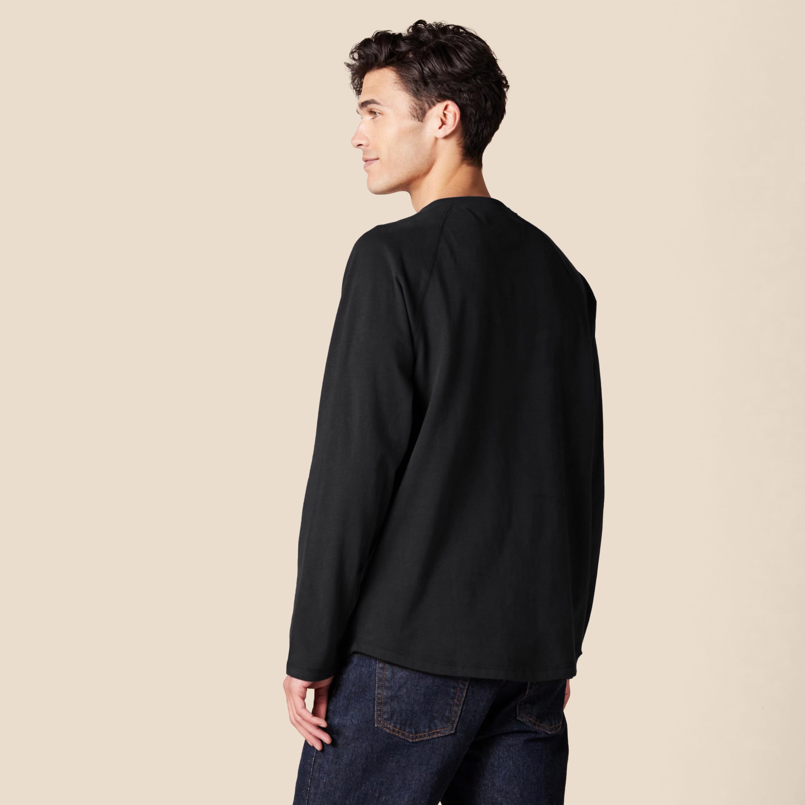 Amazon Essentials - Camisa Henley de manga larga para hombre, ajuste regular, color negro, talla XL