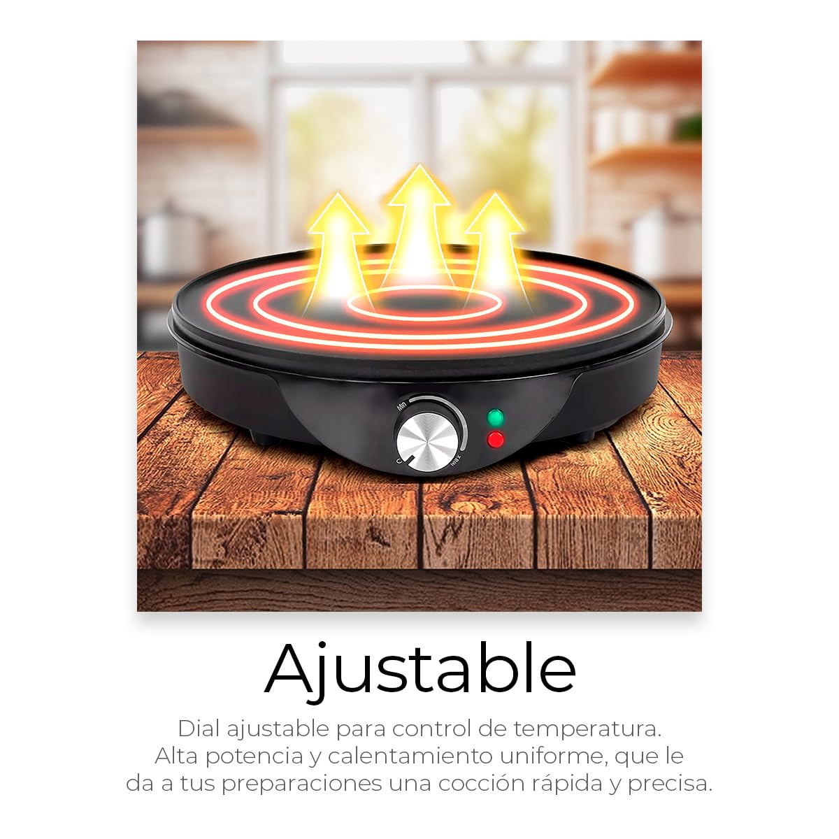 Raganet, Crepera Eléctrica de 30cm (12 Pulgadas),con Indicador de Luces Led, Plancha Antiadherente y Temperatura Ajustable, Incluye Accesorios para Esparcir, Voltear, Cucharon y un Trapo.