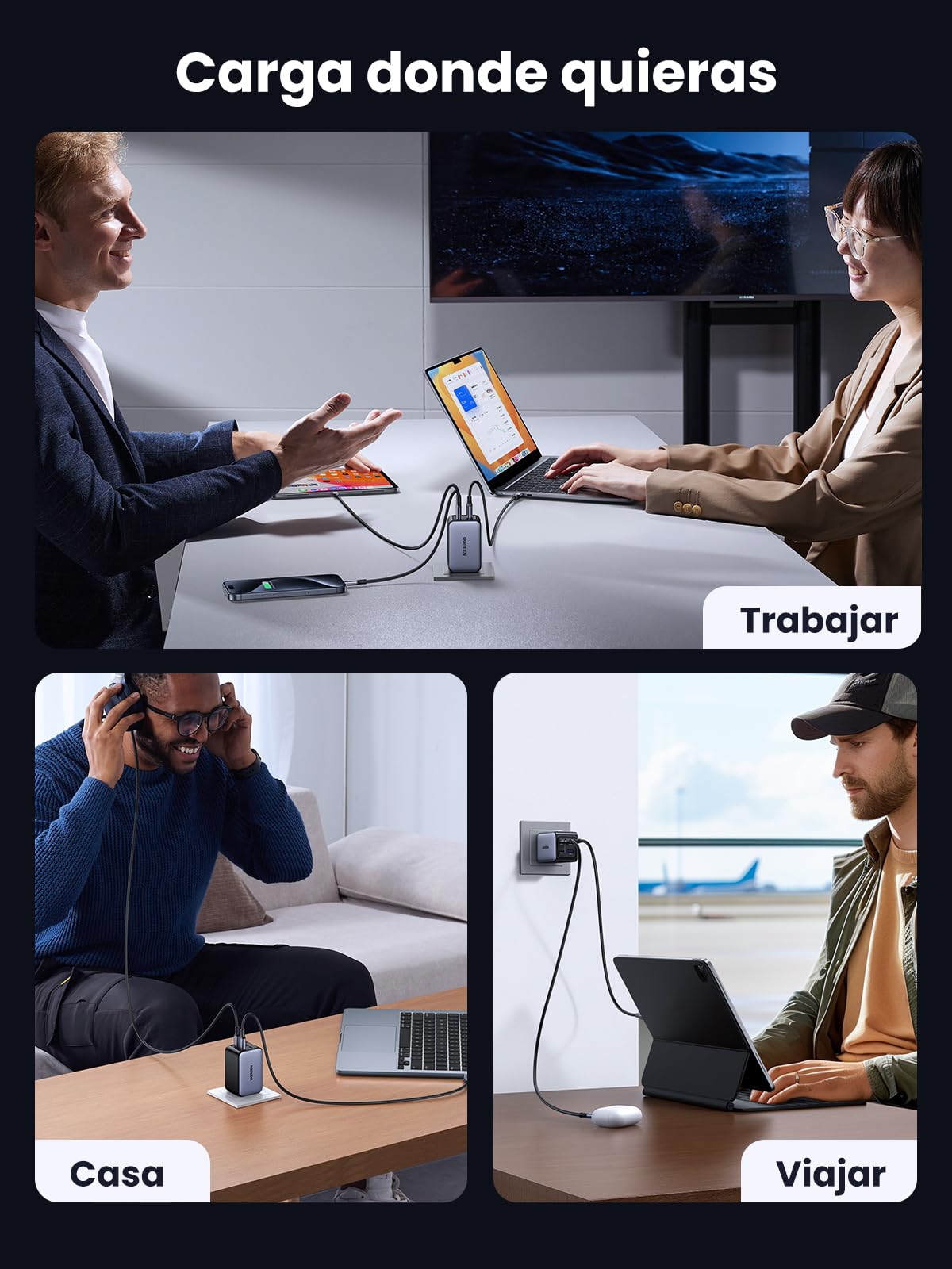 UGREEN Nexode X5 65W Cargador 4 Puertos USB C y USB A, GAN Carga Rápido Compatible con iPhone 16/15/14, Galaxy S25/S24, MacBook Pro/Air, iPad Pro/Air, Pixel 8, Steam Deck