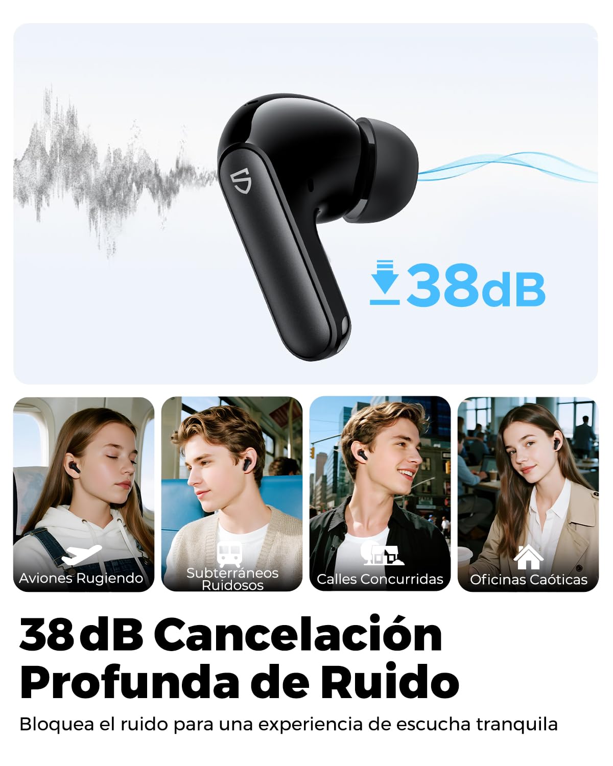 SoundPEATS Q3 Pro Audífonos Inalámbricos In-Ear ANC -38dB Graves Potentes