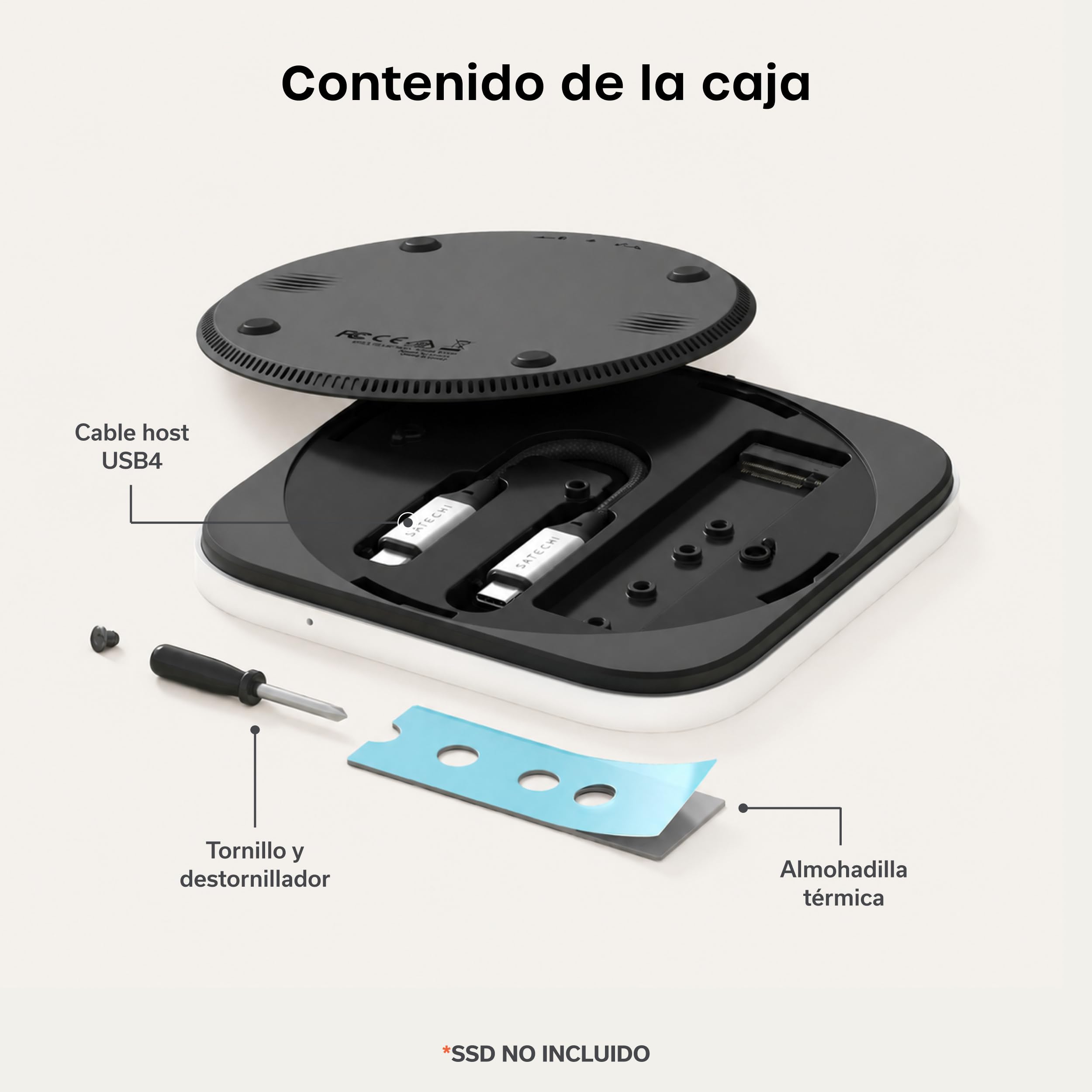 SATECHI Carcasa SSD NVMe USB4 para Mac Mini M4, Carcasa SSD NVMe M.2 con hasta 40 Gbps, hasta 8 TB, para tamaños de 2280/2260/2242/2230 mm, Compatible con Thunderbolt 5/4, USB4 (SSD no Incluido)