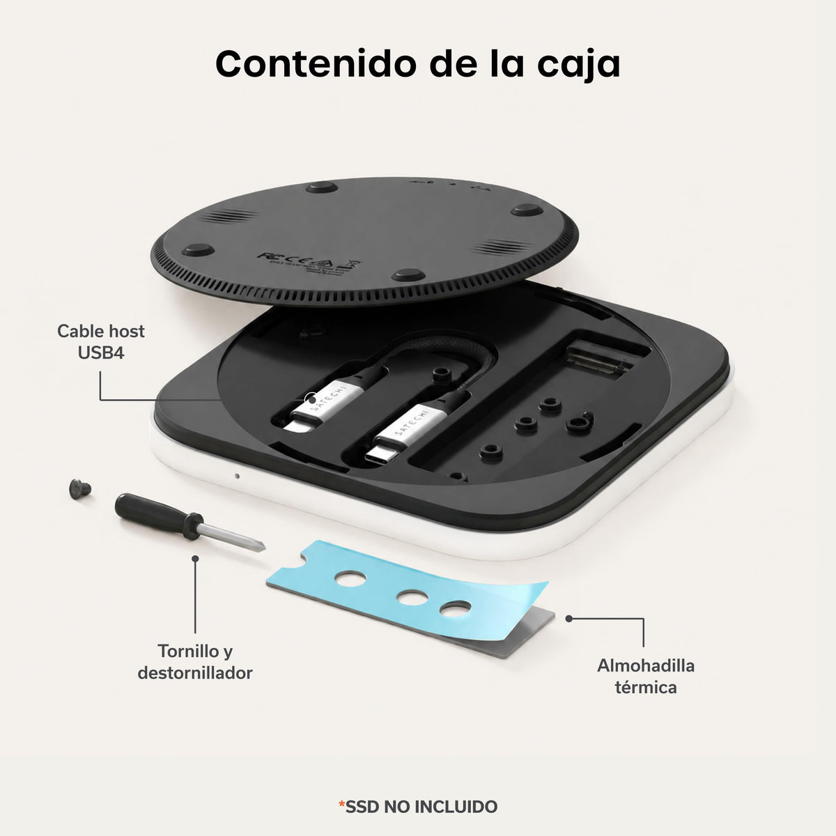 SATECHI Carcasa SSD NVMe USB4 para Mac Mini M4, Carcasa SSD NVMe M.2 con hasta 40 Gbps, hasta 8 TB, para tamaños de 2280/2260/2242/2230 mm, Compatible con Thunderbolt 5/4, USB4 (SSD no Incluido)