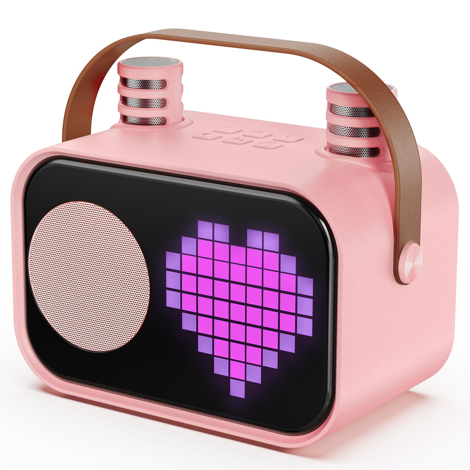 JYX D58 Máquina de Karaoke para Niños y Adultos, Mini Altavoz Portátil de Karaoke Bluetooth con 2 Micrófonos Inalámbricos (Rosa)