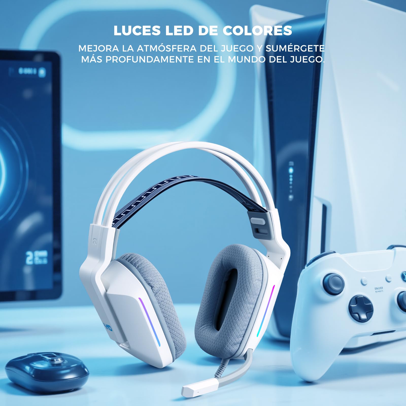 Audífonos de diadema, Audifonos con micronofono, 3.5mm Audio Jack, Almohadillas de espuma viscoelástica para los oídos, Audifonos Alambrico para Nintendo Switch Xbox Series X PS4 PS5 PC Mac, Blanco