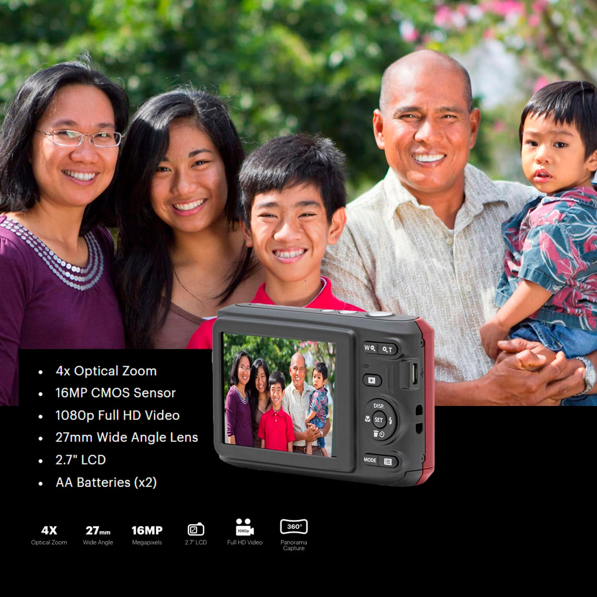 Kodak PIXPRO FZ45 Cámara digital (rojo) Paquete con tarjeta de memoria UHS-I U1 SDHC de 32 GB Clase 10 y pilas alcalinas AA de alto rendimiento (paquete de 4) (3 unidades)