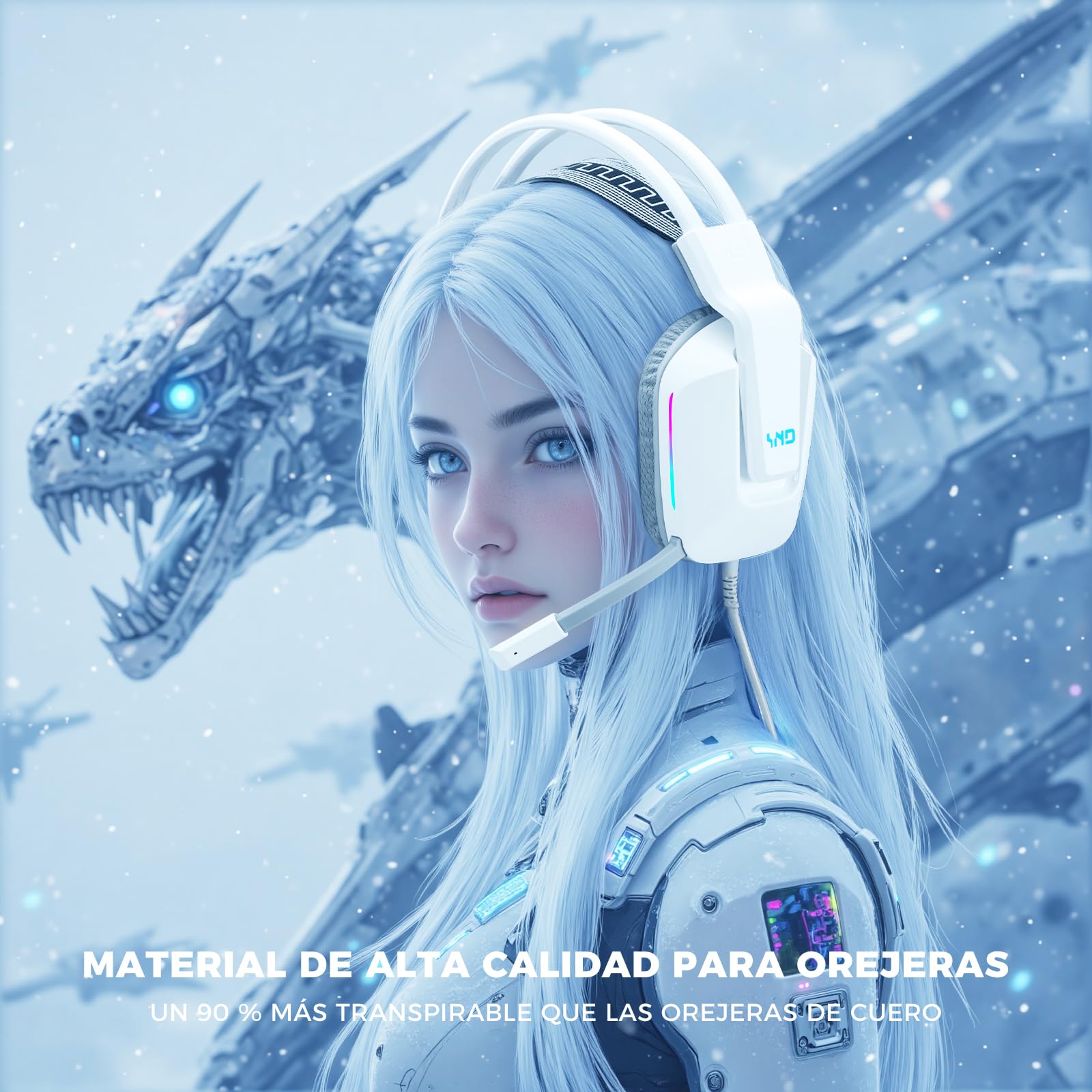 Audífonos de diadema, Audifonos con micronofono, 3.5mm Audio Jack, Almohadillas de espuma viscoelástica para los oídos, Audifonos Alambrico para Nintendo Switch Xbox Series X PS4 PS5 PC Mac, Blanco
