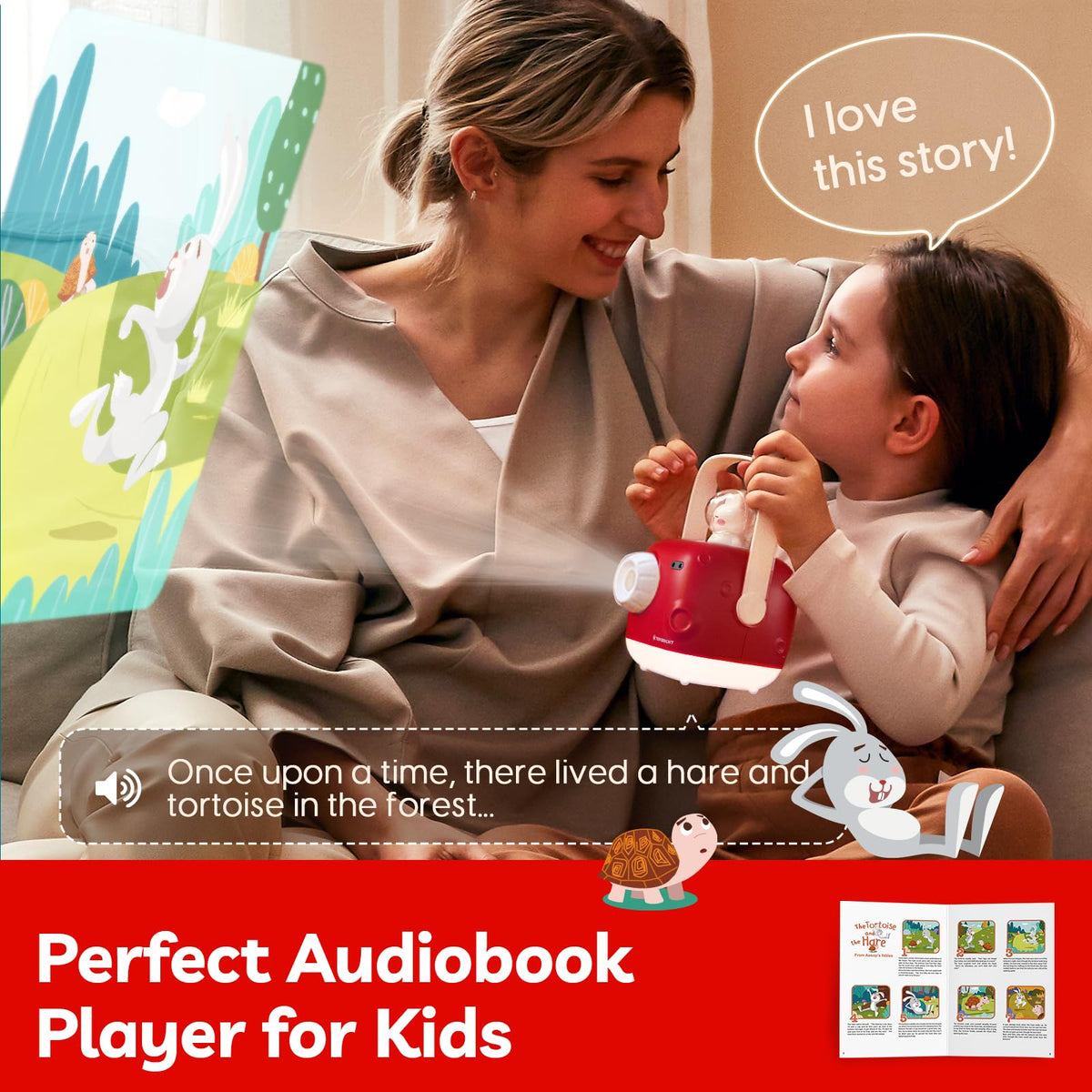parte superior BRIGHT Proyector de historias para niños, libros de audio con 8 historias y música, juguetes para contar historias con luz nocturna, regalos de Navidad y Pascua, regalos de cumpleaños