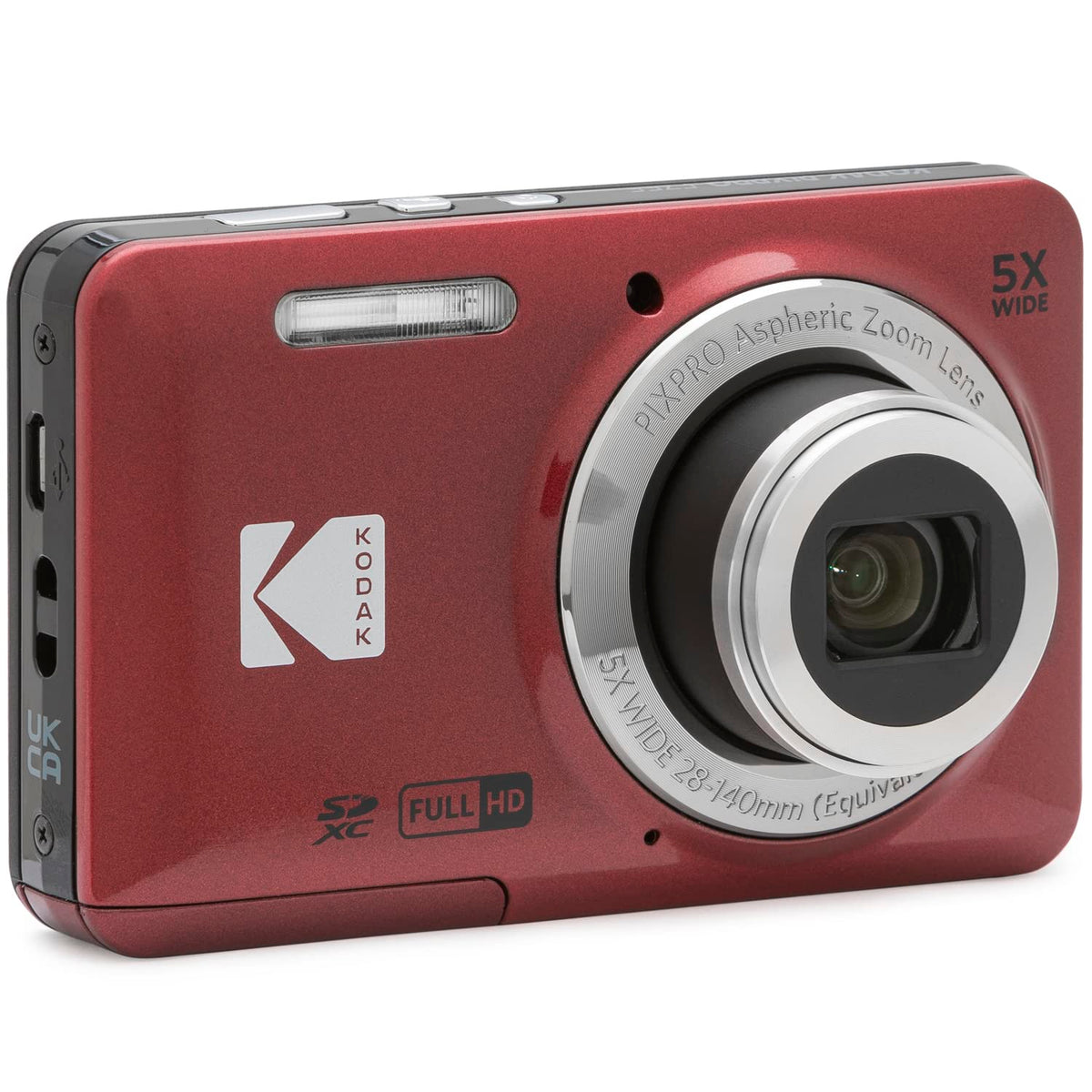 Cámara digital Kodak PIXPRO FZ55, paquete en rojo con tarjeta de memoria Lexar de 32 GB de alto rendimiento 800x UHS-I SDHC + estuche para cámara Deco Photo Point and Shoot Field Bag