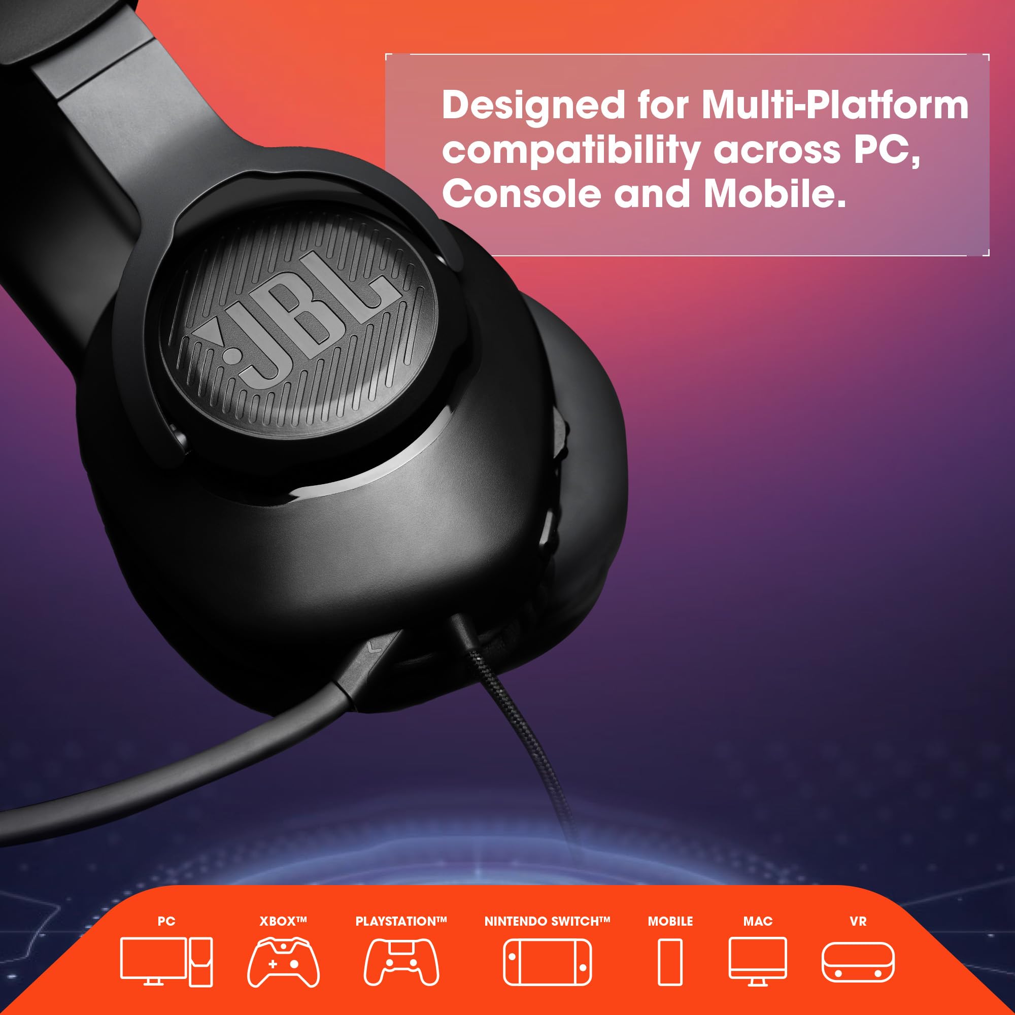 JBL Audífonos Gamer Over Ear Quantum 100 con Micrófono Extraíble
