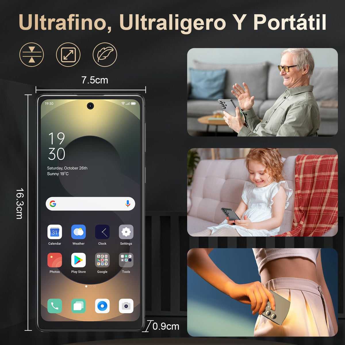 Fhrhig Celulares Inteligente Android 14, 256GB+8GB RAM Smartphone, 6.6" HD Celular con Batería, 21MP+8MP Cámara, Teléfonos con Dual SIM Dual Standby/Face ID/TF con S-Pen