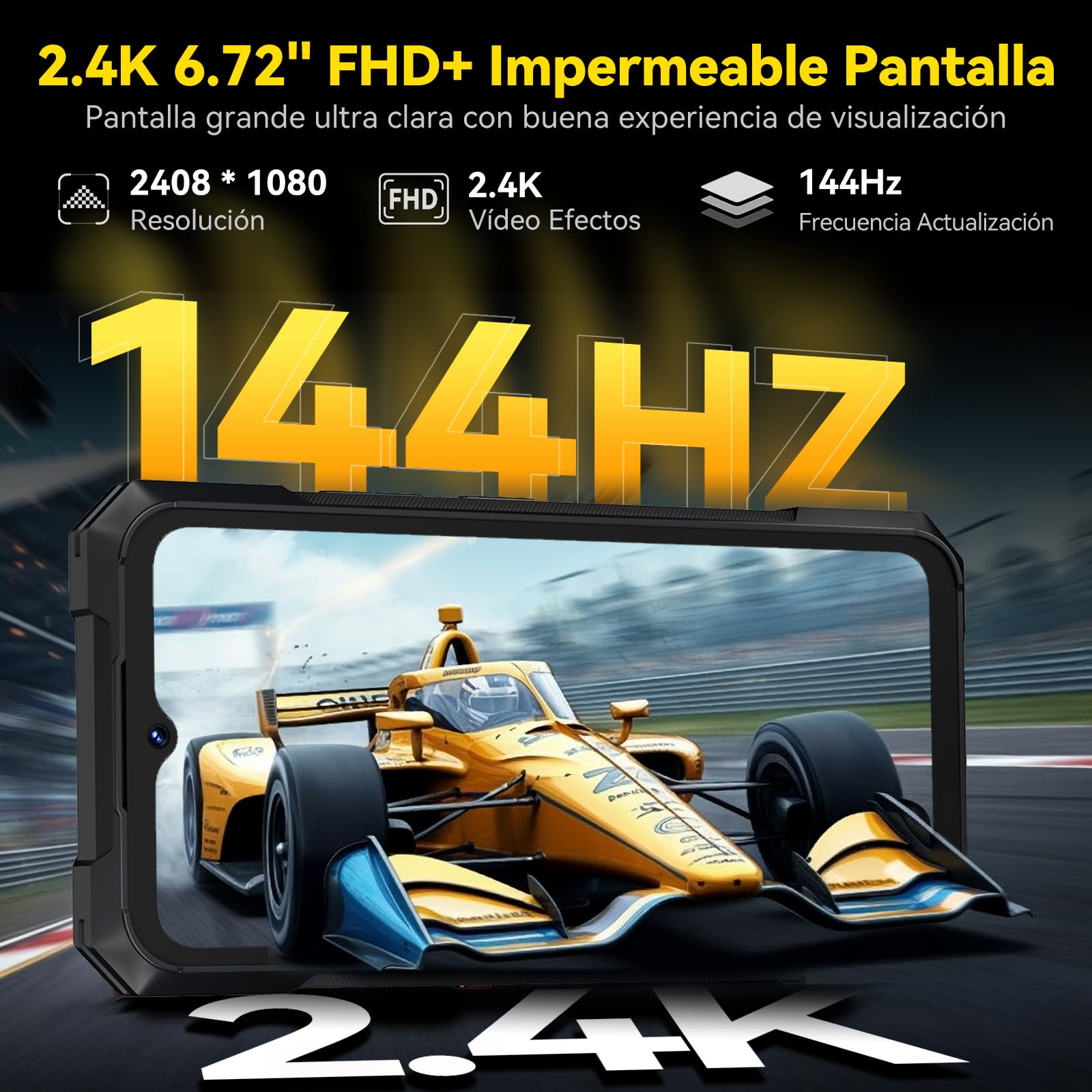 CUBOT Celular KingkongX Pro, 5G Rugged Smartphone Android 14, 24GB(12+12) RAM 256GB ROM,10200mAh 6.72" HD+ Pantalla Phone,IP68/144Hz/NFC/Huella Dactilar/Face ID