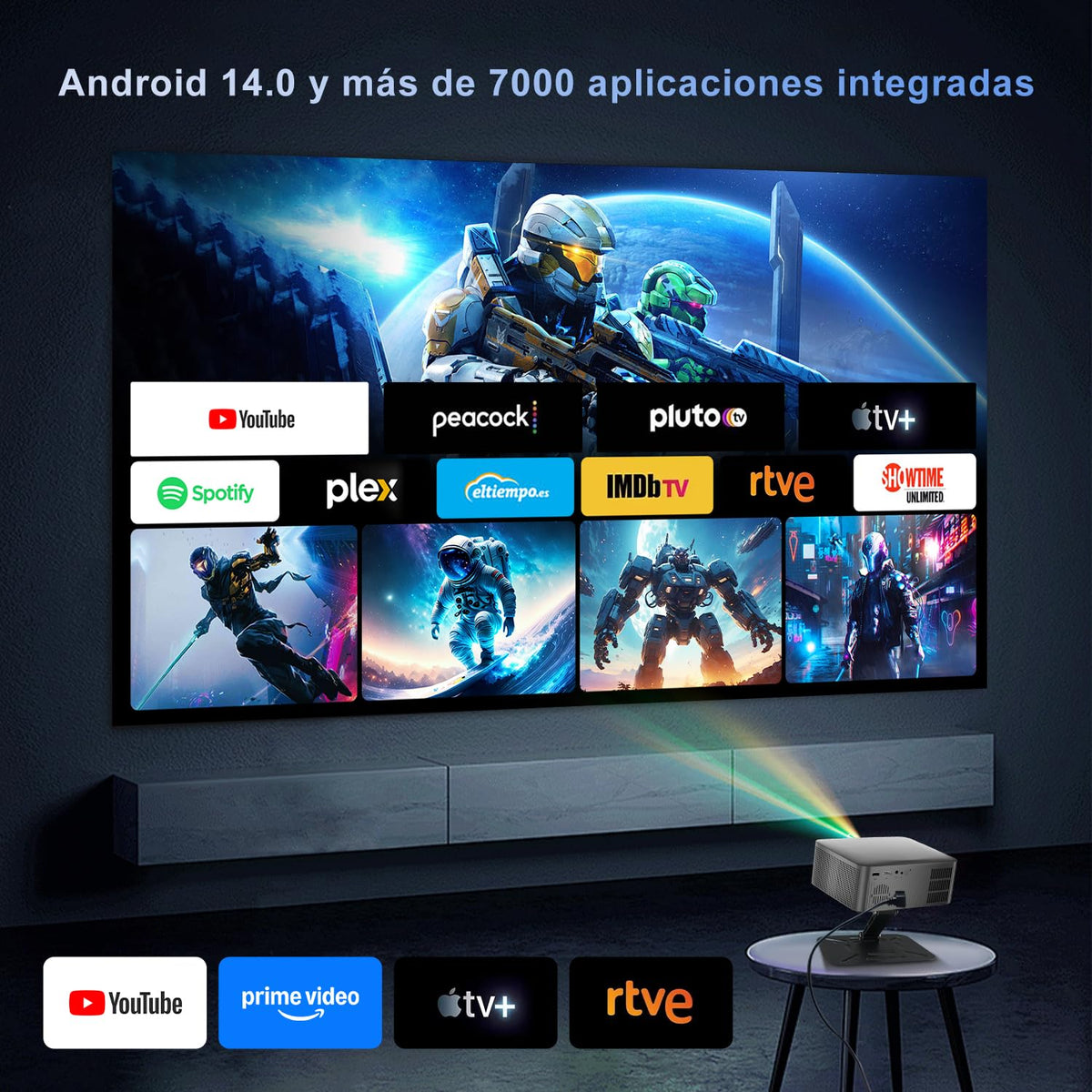 Salange Proyector Portátil, Mini Proyector 4K & 8k, Proyectores Android 14 Inteligente, WiFi 6 y Bluetooth 5.2, Auto Enfoque/Keystone, 1080P FHD Smart Projector para Exterior/Cine en Casa