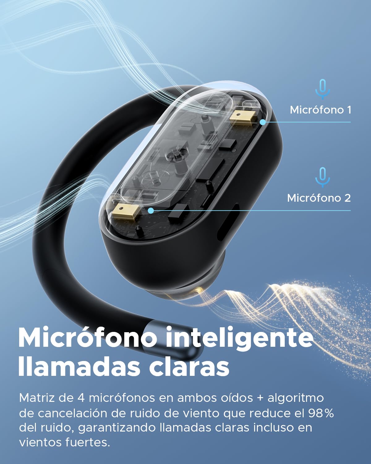 truefree Audífonos Inalámbricos Bluetooth 6.0 Open-Ear, Audífonos Oído Abierto 17mm Diafragmas con ENC, Carga Rápida para 40 Horas de Reproducción, IPX5 Modo Gaming de Baja Latencia y Conexión Multip