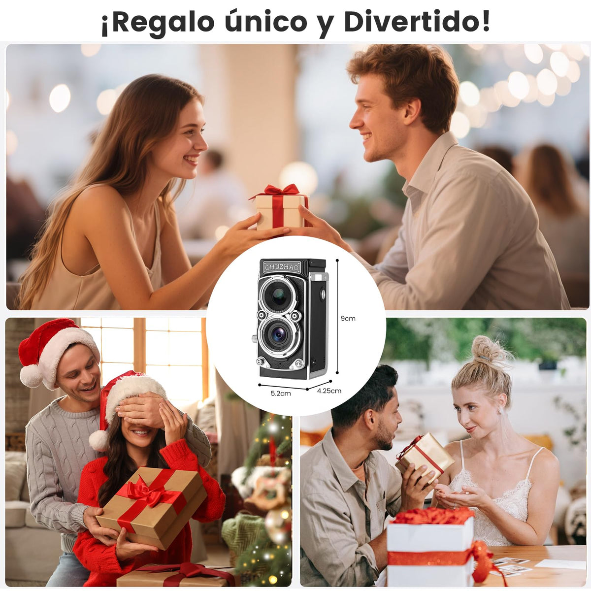 KOZFULE Camara Digital Retro, Camara Fotografica Portátil, Cámara Réflex de Doble Lente con Memoria de 16 GB, Cámara para Viajes, Fotografía, Regalos de Cumpleaños(Gris)
