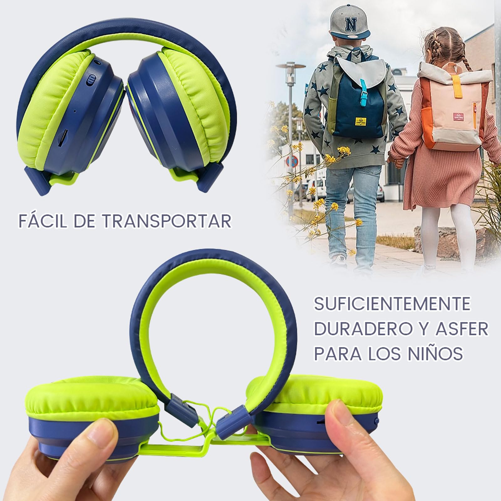 Auriculares para niños, Bluetooth 5.3, inalámbricos, 68 horas, volumen limitado, 85/96 dB, plegables con cable, micrófono auxiliar para iPad, portátil, niño, niña, viajes (Aurora Boreal Mexicana)