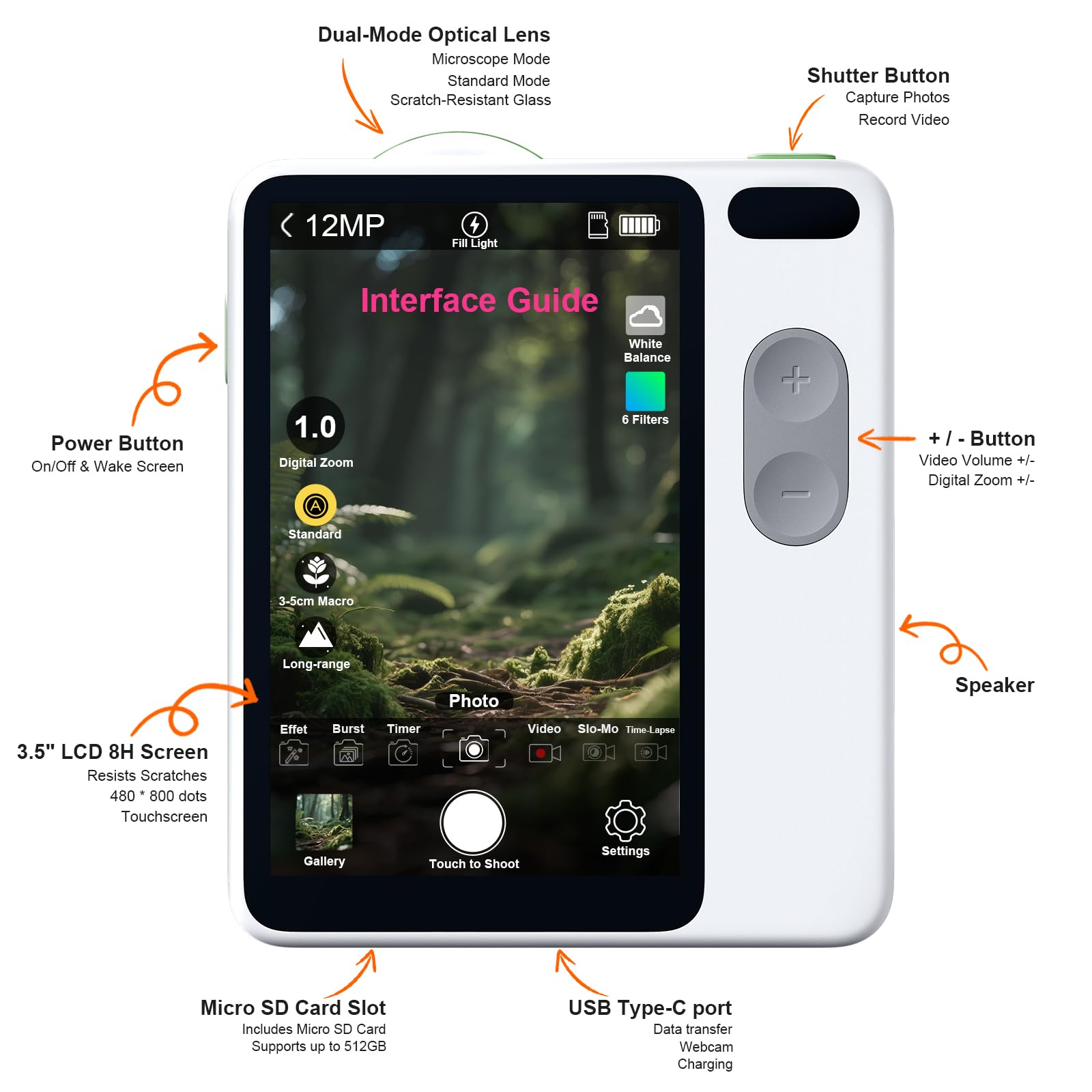 MicroCam-X1 Cámara digital 4K, sensor BSI CMOS de 12 MP, microscopio 400X, video 4K, enfoque automático, LCD de 3.5 pulgadas, cámara compacta para niños para aprendizaje STEM | apuntar y disparar