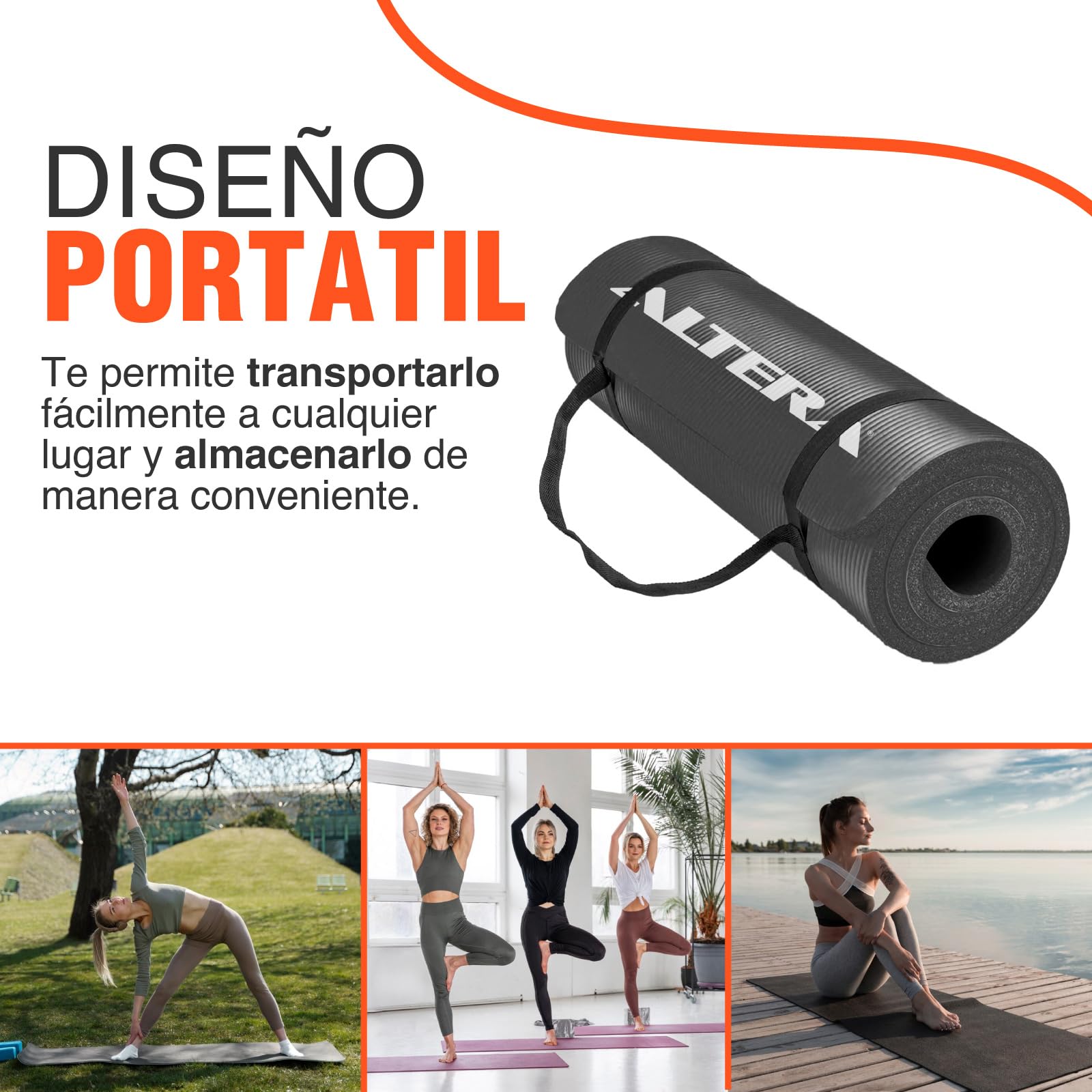 Altera - Tapete para Ejercicio Yoga Pilates Rehabilitacion Gym Espesor 10 mm (Negro Medianoche Antiderrapante - Práctico, Fácil de Almacenar, Ejercicios de Equilibrio y Estiramiento
