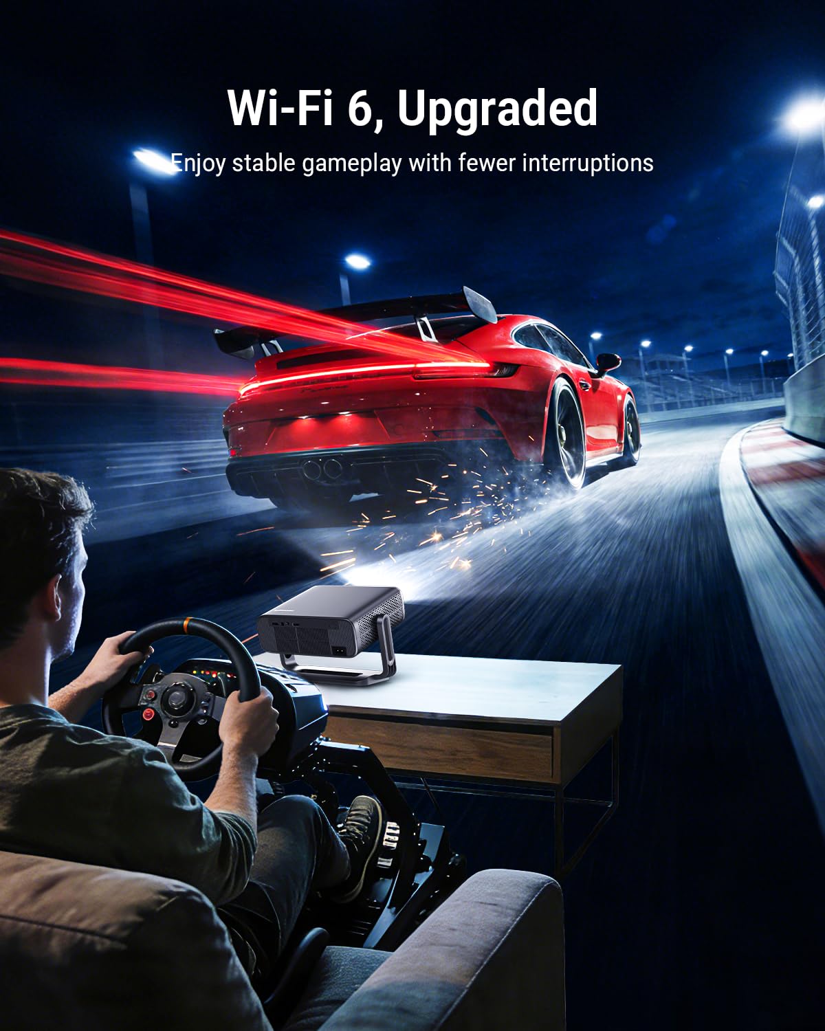 Proyector inteligente 4K [incluido con Google TV Stick]con WiFi y Bluetooth, 2500ANSI, tapa de lente automática, proyector portátil de películas para exteriores con aplicaciones incorporadas, enfoque
