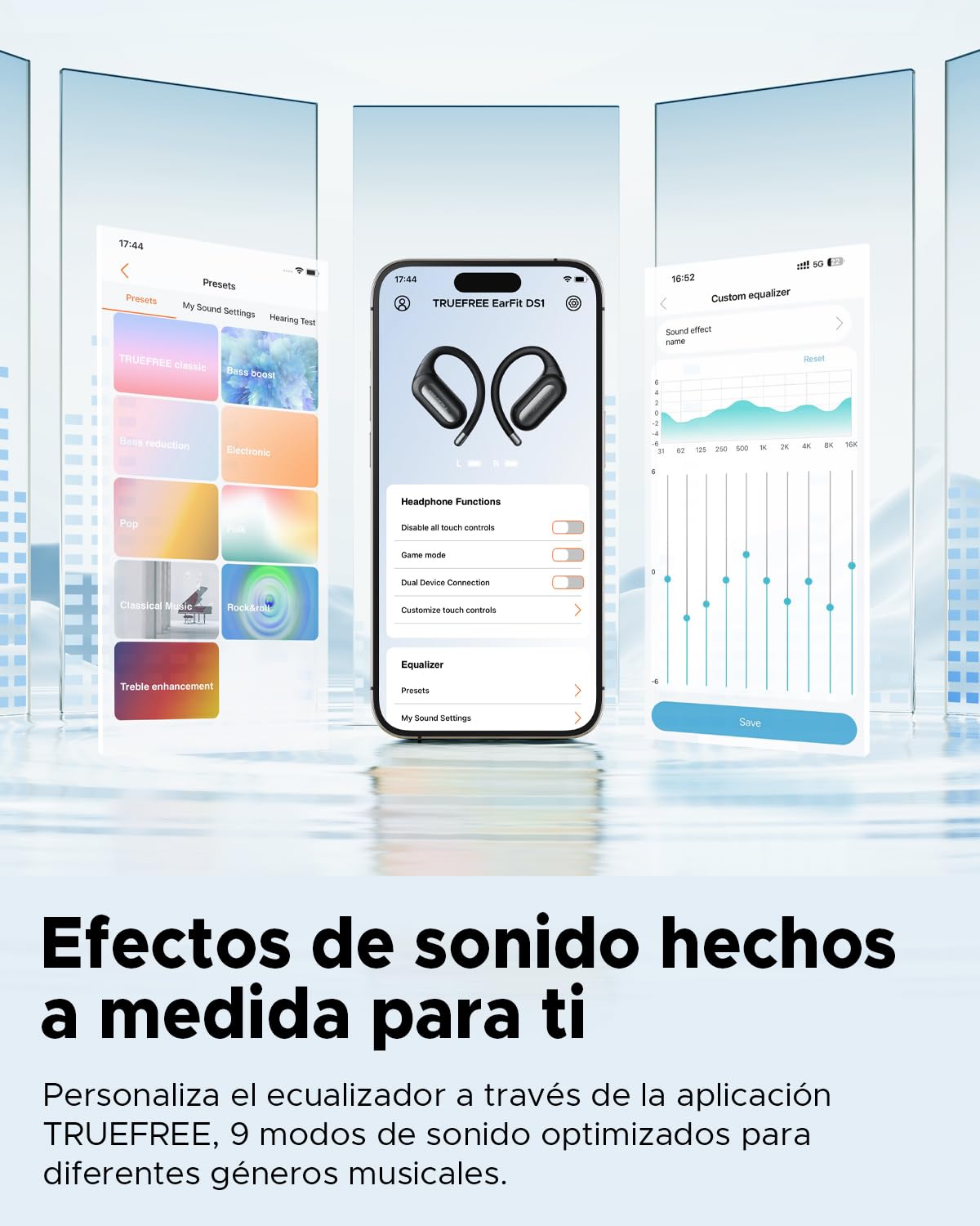 truefree Audífonos Inalámbricos Bluetooth 6.0 Open-Ear, Audífonos Oído Abierto 17mm Diafragmas con ENC, Carga Rápida para 40 Horas de Reproducción, IPX5 Modo Gaming de Baja Latencia y Conexión Multip