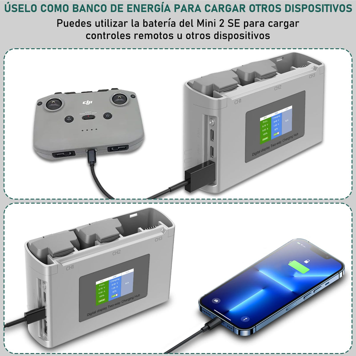 Artman Paquete de 2 Batería Mini 4K/Mini 2 con Estación de Carga, Batería para DJI Mini SE con Concentrador de Carga Bidireccional con Pantalla, Batería de 2400mAh 7,7V y 31 Minutos de Tiempo de Vuelo