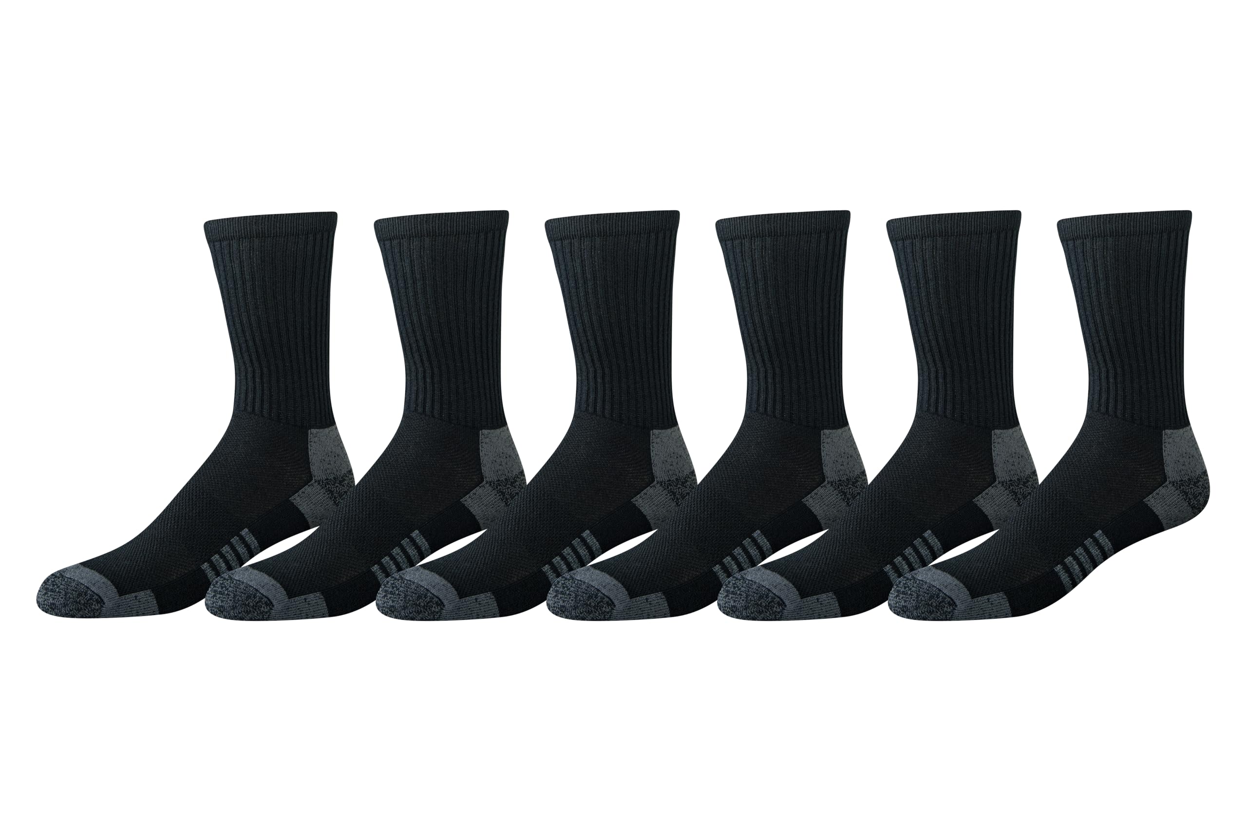 Amazon Essentials Calcetines deportivos acolchados de algodón para hombre, 6 unidades, Negro, Shoe Size: 12-14