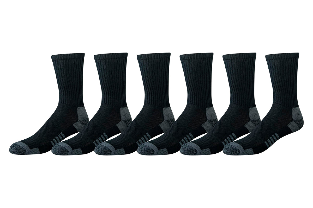 Amazon Essentials Calcetines deportivos acolchados de algodón para hombre, 6 unidades, Negro, Shoe Size: 12-14
