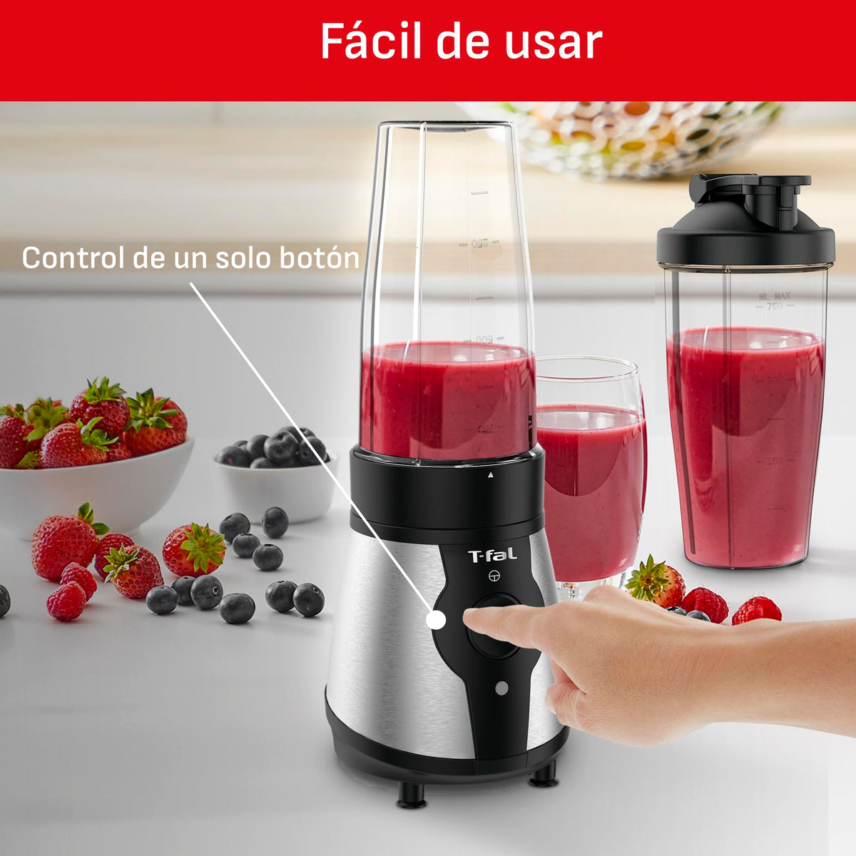 T-fal Mini Procesador de Alimentos/Licuadora Actimix, obtén resultados saludables y nutritivos todo el tiempo por sus múltiples funciones, simplificado a un botón, capacidad de 750 ml BL1BKDMX