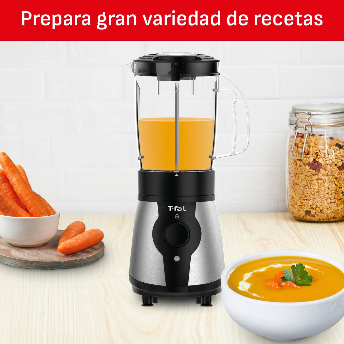 T-fal Mini Procesador de Alimentos/Licuadora Actimix, obtén resultados saludables y nutritivos todo el tiempo por sus múltiples funciones, simplificado a un botón, capacidad de 750 ml BL1BKDMX