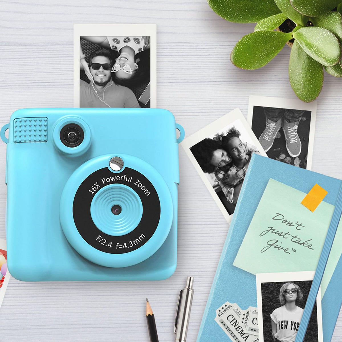 AWCBBT Cámara Instantánea para Niños de 1080P,Camara Fotografica Instanea,Camara Infantiles para Niñas con Tarjeta SD de 32 GB y 5 Vols Papel de Impresión,Cordón de Mano,Cable de Datos USBC(Azul)