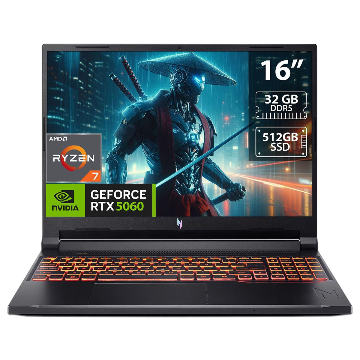 Acer Laptop Gamer Nitro V: Core 7 240H (hasta 5.2 GHz), ram 32GB DDR5, SSD de 512GB, Pantalla de 16" LED WUXGA (1920 x 1200), Video NVIDIA GeForce RTX 5060, Windows 11 Home.