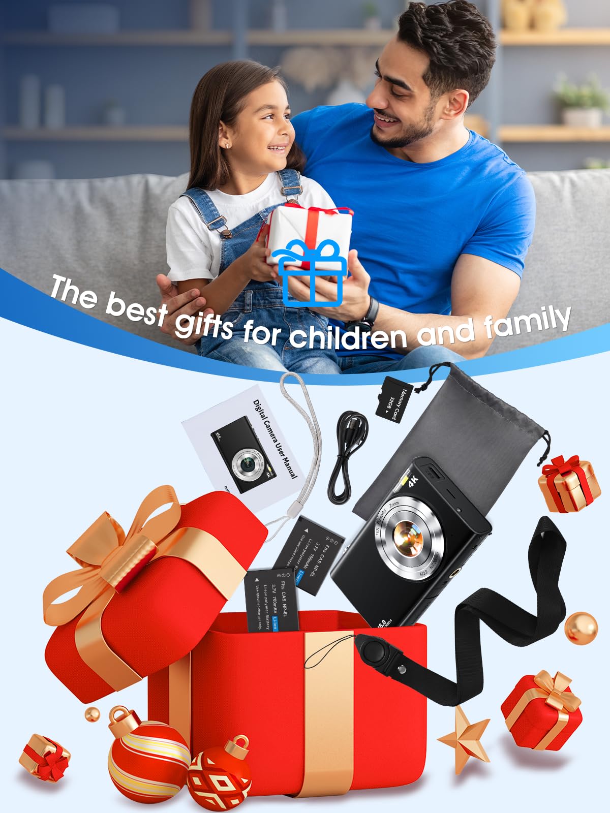 Cámara digital, enfoque automático 4K Vlogging Cámara para fotografía con tarjeta de 32 GB, cámara digital portátil compacta de 48 MP para adolescentes y adultos principiantes con zoom de 16X,