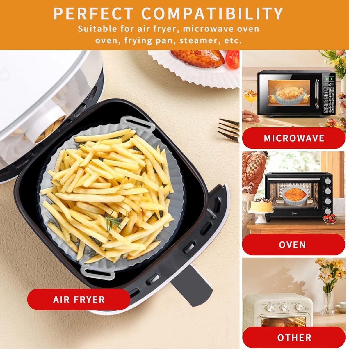 ZENSUKYE Air Fryer Silicona 9Pcs Kit, Silicona para Freidora de Aire, Accesorios Freidora de Aire, Bandeja para Hornear Reutilizable, para Cocina, Microondas, Baking, Horno