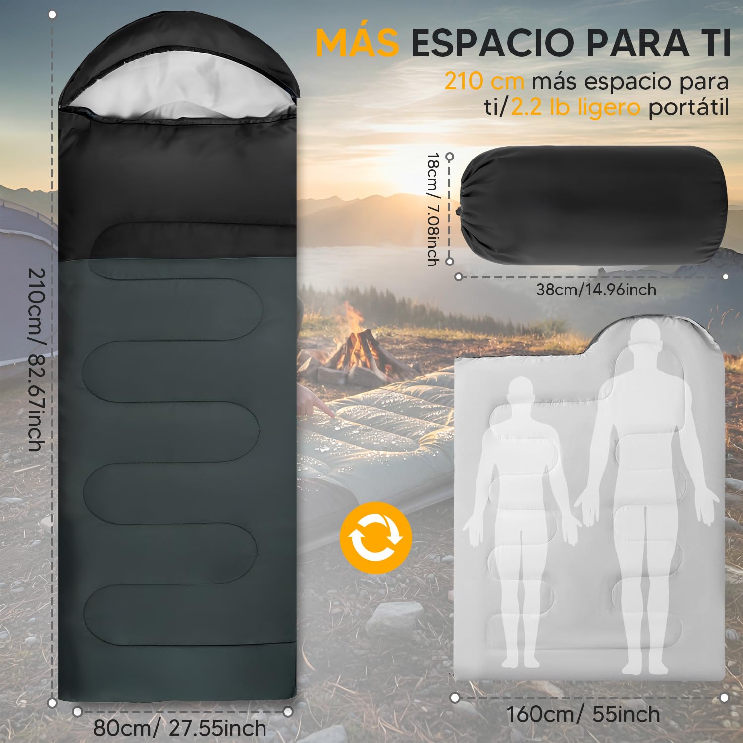 Saco de Dormir Camping, Bolsa de Dormir Ligero y Cómodo de Tres Estaciones