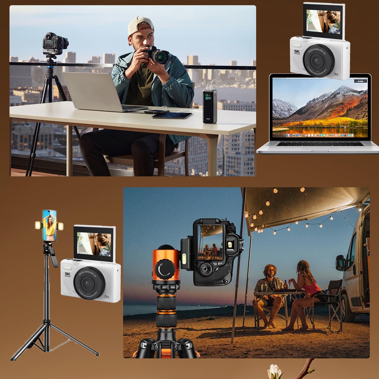 Cámara Digital Retro de 75MP, Cámara de Vlogging Vintage 5K UHD con Zoom de 18X, Enfoque Automático, Pantalla Abatible de 3 Pulgadas para Vlogging de Fotografía de Viajes (Blanco)