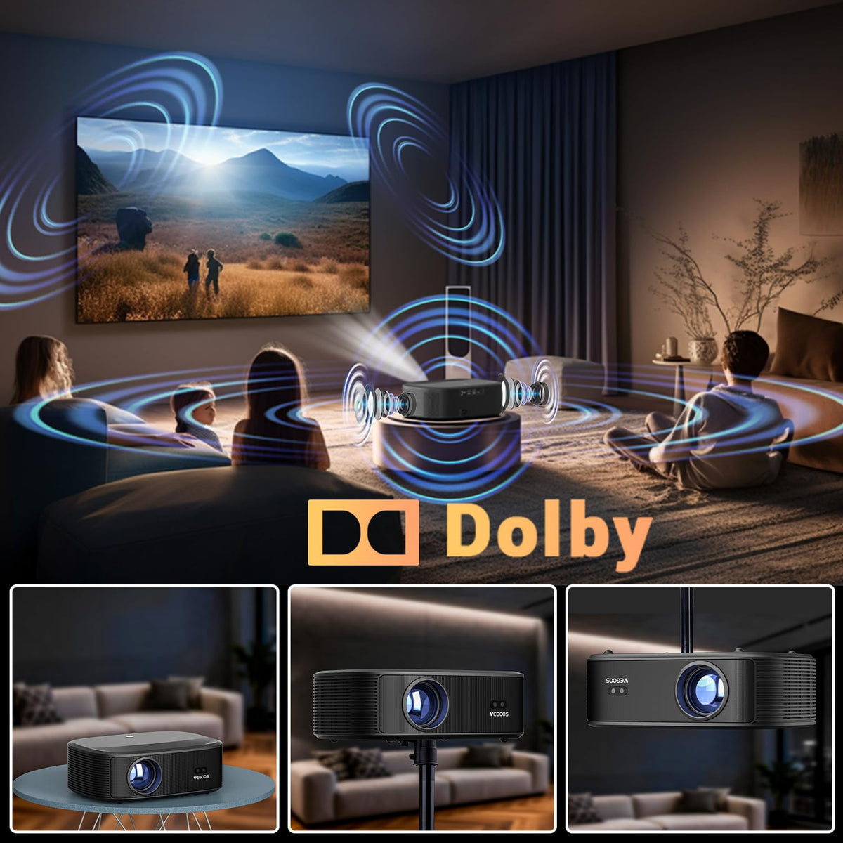 Proyector 4k Inteligente, 1000 ANSI Proyectores Portatil para Celular