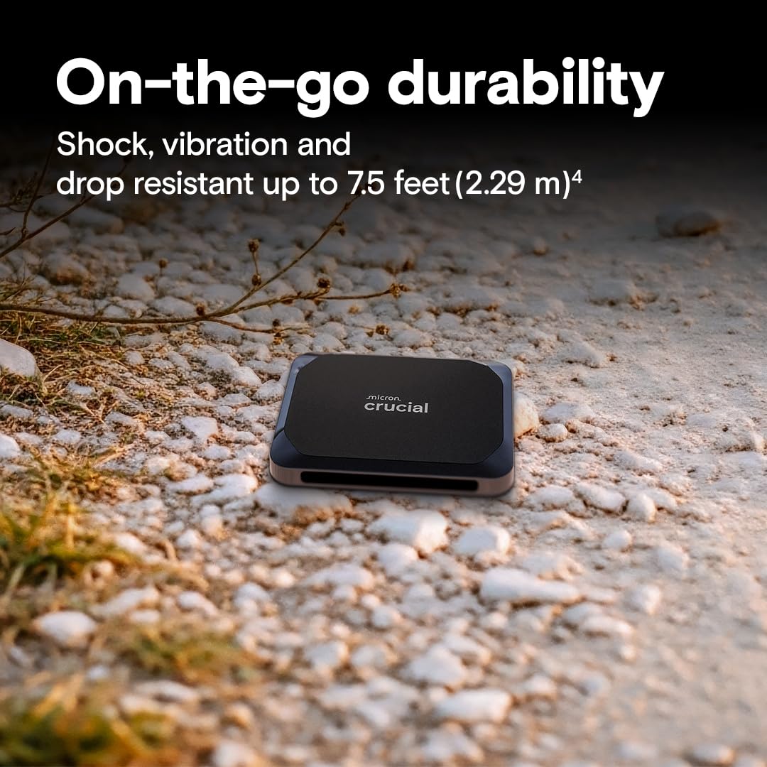 Crucial X9 SSD portátil de 1 TB, hasta 1050 MB/s, USB 3.2 USB-C, Unidad Externa de Estado sólido, Compatible con Windows, Mac y Android, Almacenamiento confiable para Juegos, Archivos y copias de