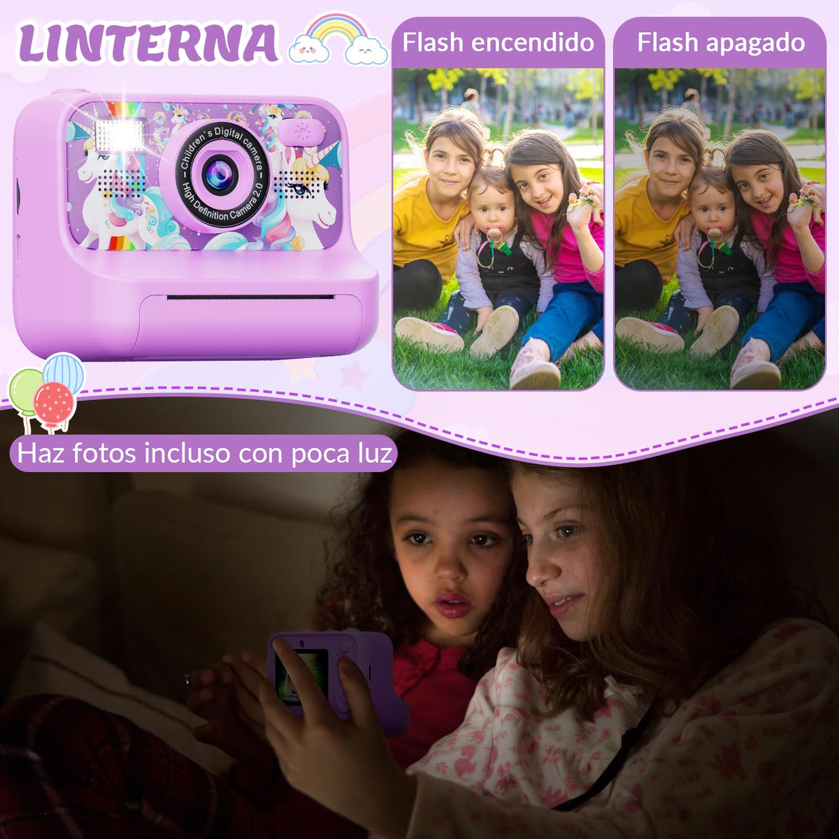 SlowTon Cámara Instantánea para Niños de Impresión, Cámara Digital Infantil Instanea Sopotar Selfie Vídeo, 2.4'' 1080P HD Cámara Infantil con Tarjeta de 32GB y Flash, Regalo para Niños de 3 a 12 Años