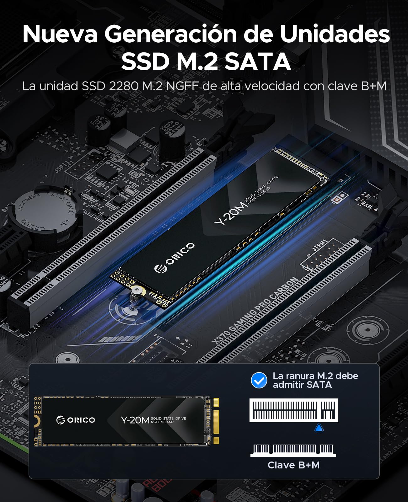 ORICO M.2 2280 SATA SSD, 512 GB SSD M.2 Interno con Llave B+M para computadora de computadora/portátil, SATA III 6Gbps NGFF Unidad de Estado sólido bajo Consumo de energía (PCIe NVMe Incompatible)