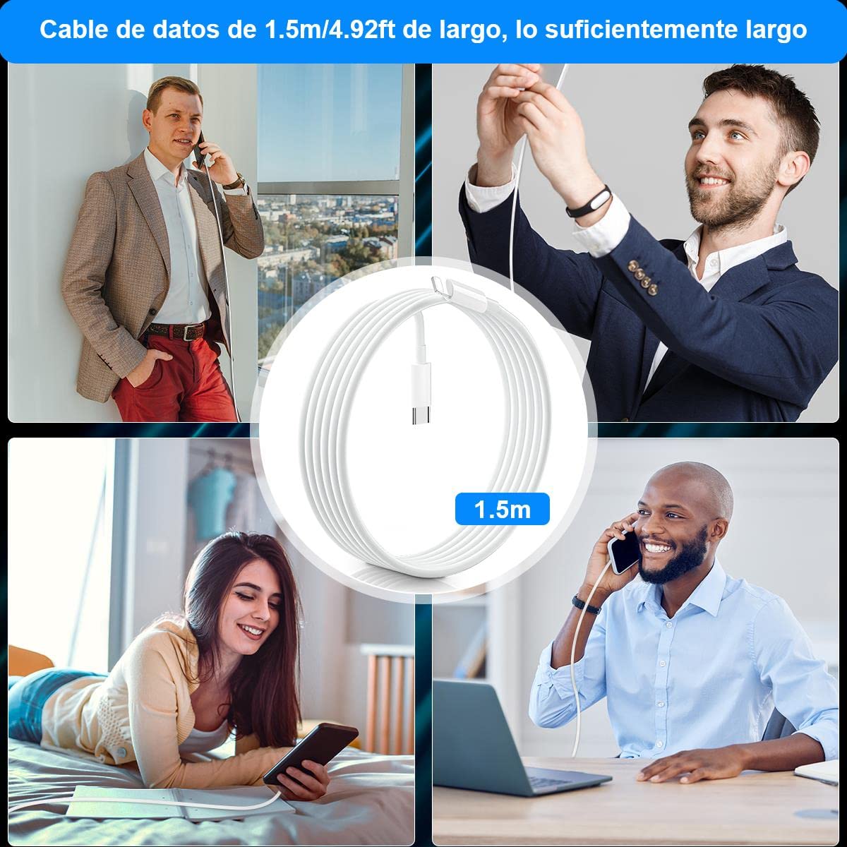 RENDIN 25W Cargador Carga Rapida con Cable 1.5M,Compatible con iPhone 14/13/12/11/Pro MAX/iPhone X/XS/XR/8, Cargador iPad