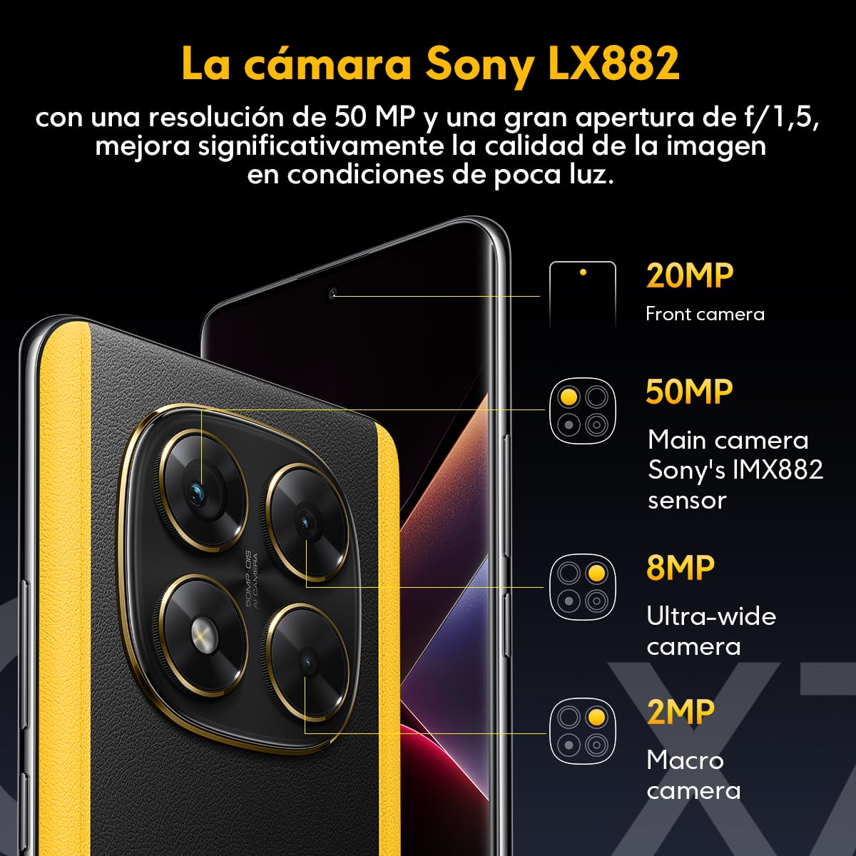 Xiaomi Teléfono Celular Poco X7 12+512GB Negro NFC 5G Powerful Dimensity 7300-Ultra CrystalRes 1.5K AMOLED Curved Display