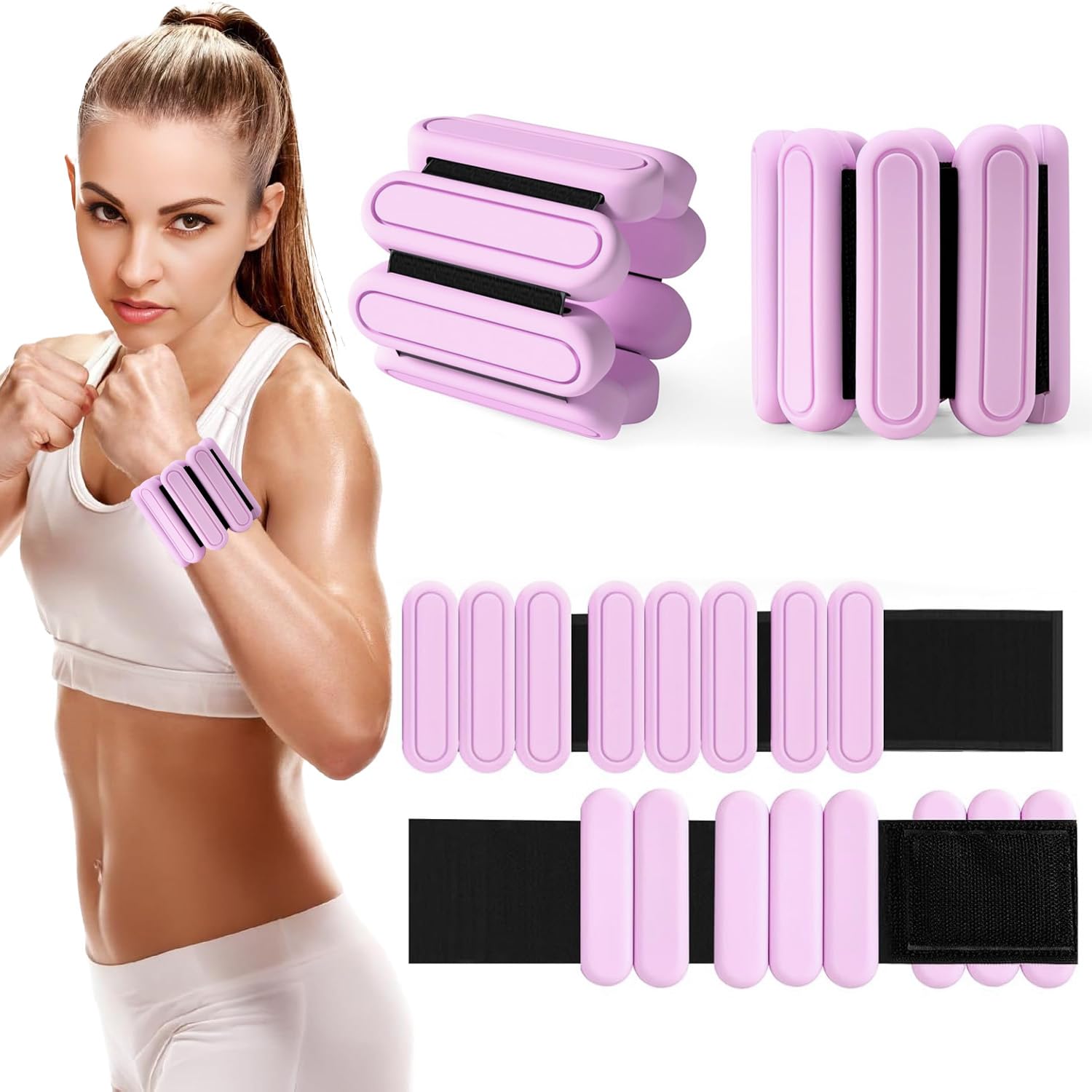 SPOSYN 2PACK Polainas para Tobillo y Muñecas, Pesas para Tobillos Ajustables, Polainas de Silicona Antideslizantes, Pesas de Tobillo Ajustables para Yoga, Pilates, Natacion, Ejercicio Aeróbicos (rosa, 2X0.5LB)